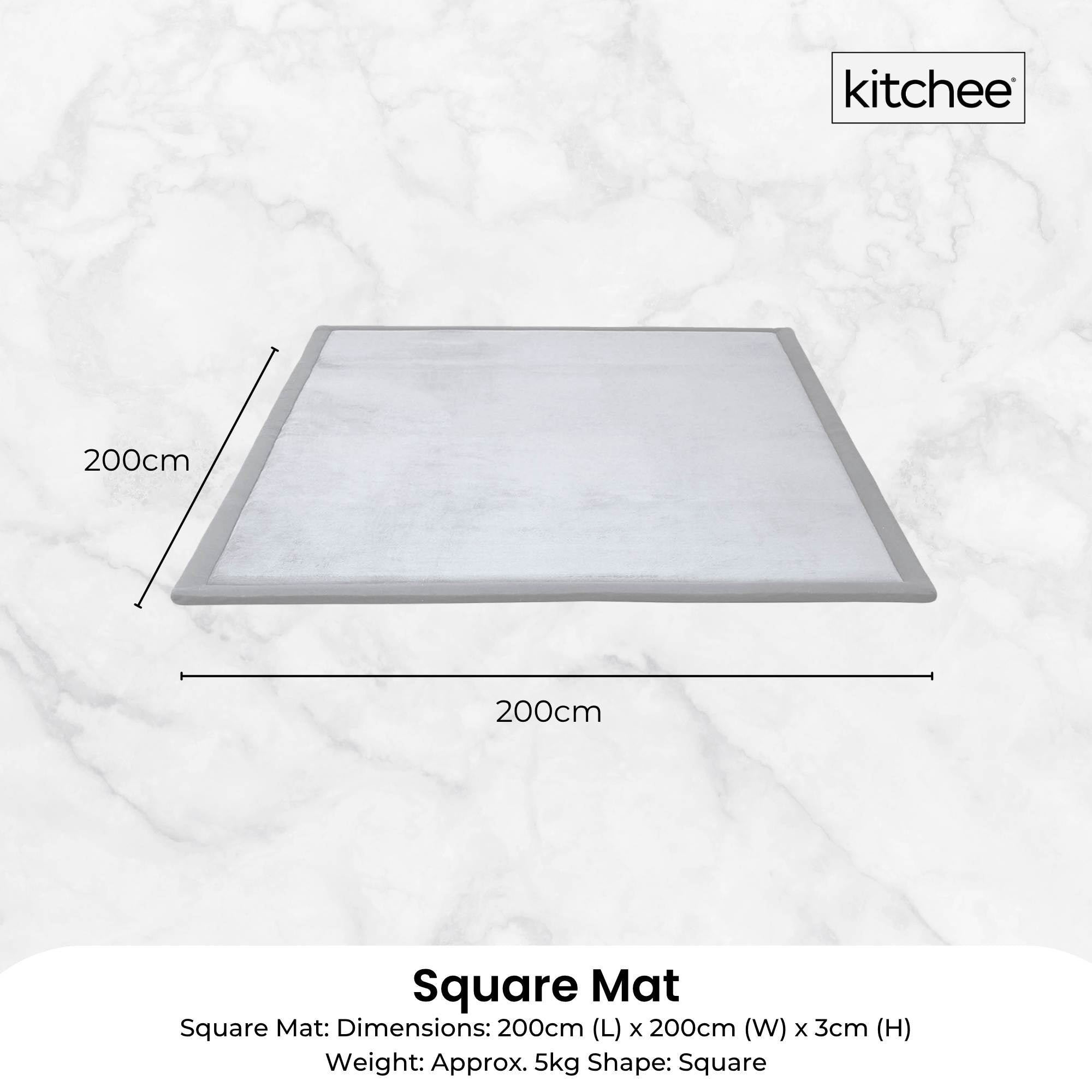 Kitchee Foam Floor Mat 200x200cm - Padded Thick Deep Soft Tatami Style Rug Grey