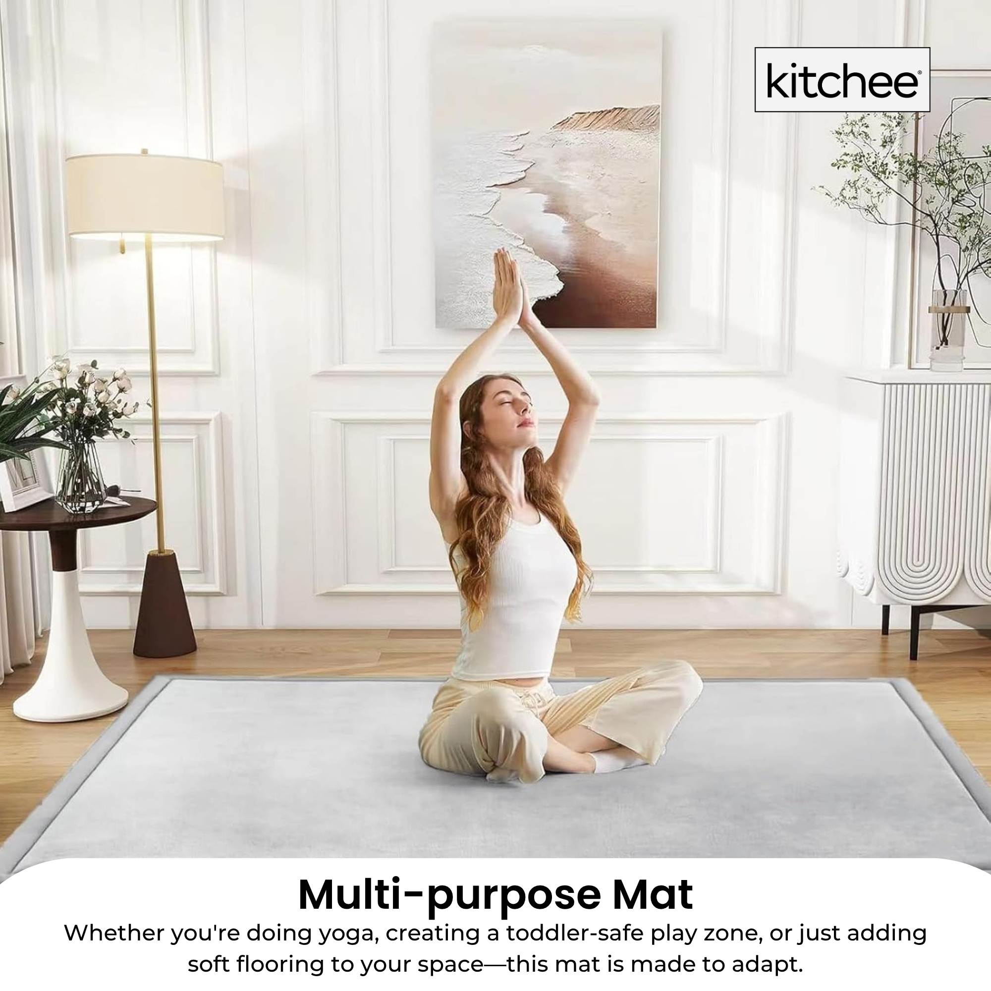Kitchee Foam Floor Mat 200x200cm - Padded Thick Deep Soft Tatami Style Rug Grey