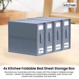 Clothing & Wardrobe Storage: 4x Kitchee Foldable Bed Sheet Storage Box - Linen and Closet Organiser Grey