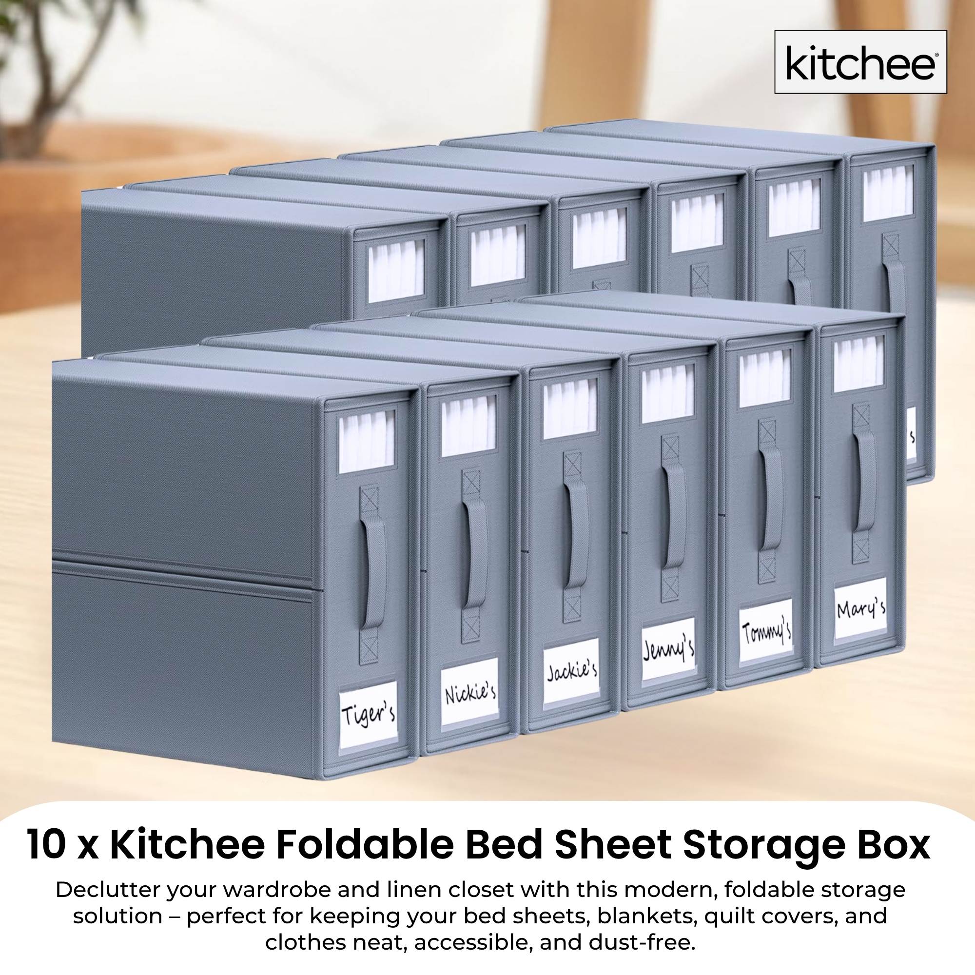 Clothing & Wardrobe Storage: 10x Kitchee Foldable Bed Sheet Storage Box - Linen and Closet Organiser Grey