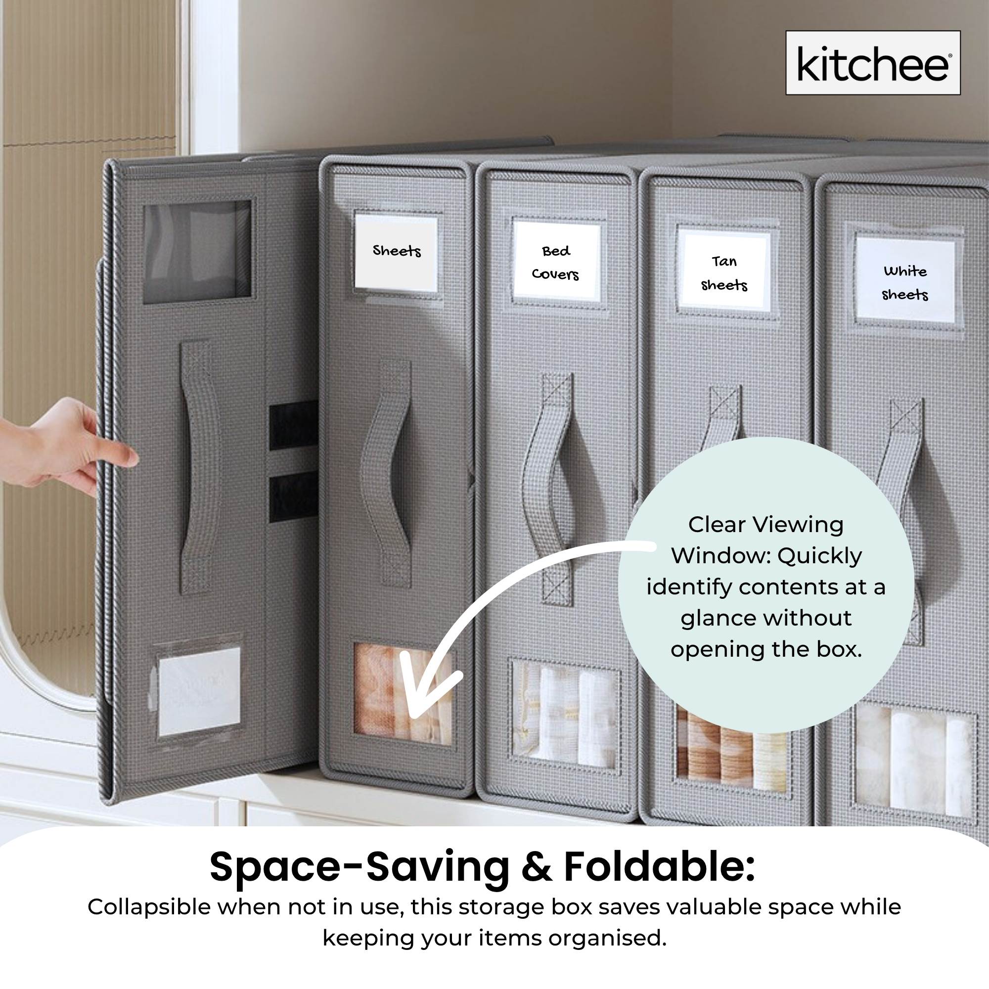 Clothing & Wardrobe Storage: 10x Kitchee Foldable Bed Sheet Storage Box - Linen and Closet Organiser Grey