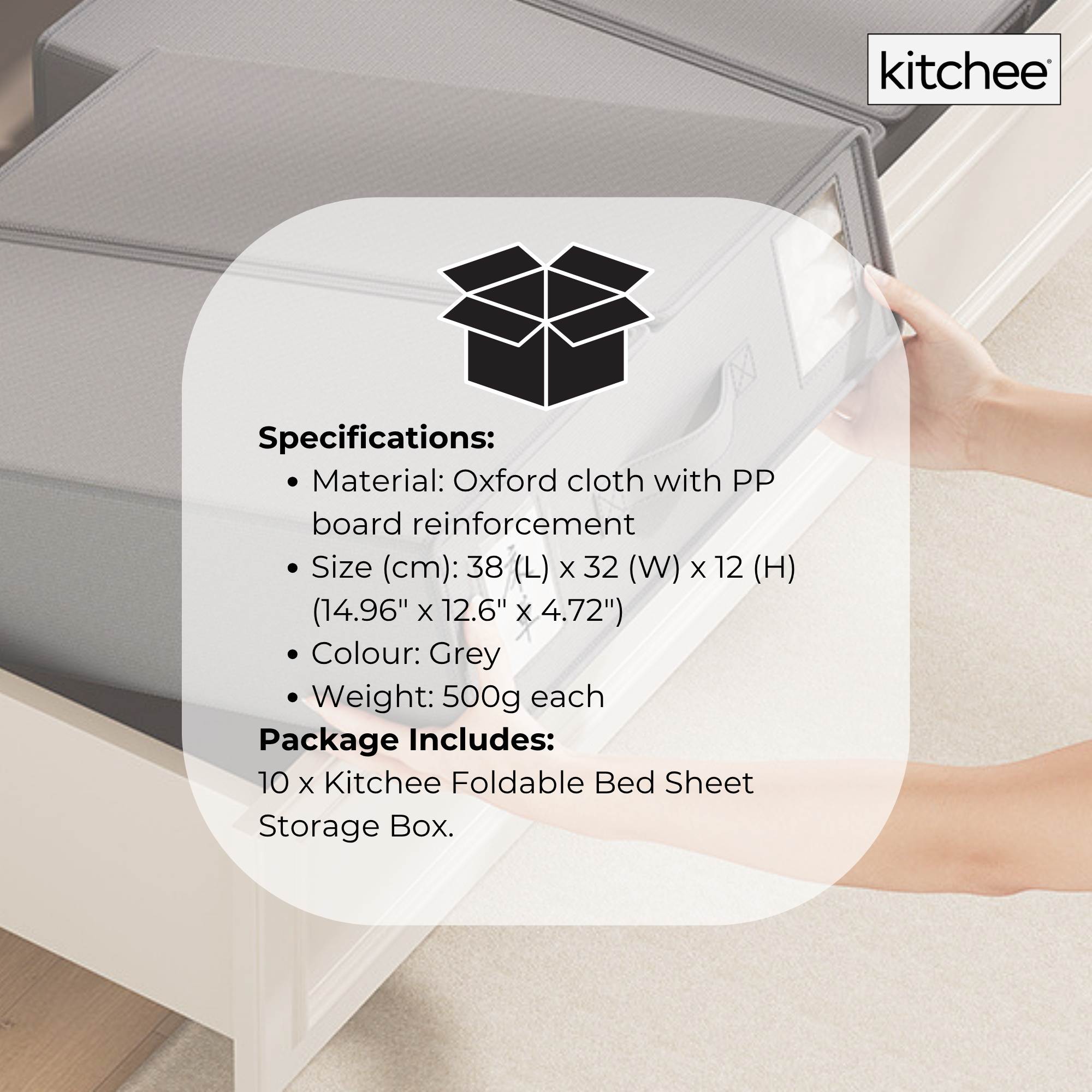 Clothing & Wardrobe Storage: 10x Kitchee Foldable Bed Sheet Storage Box - Linen and Closet Organiser Grey