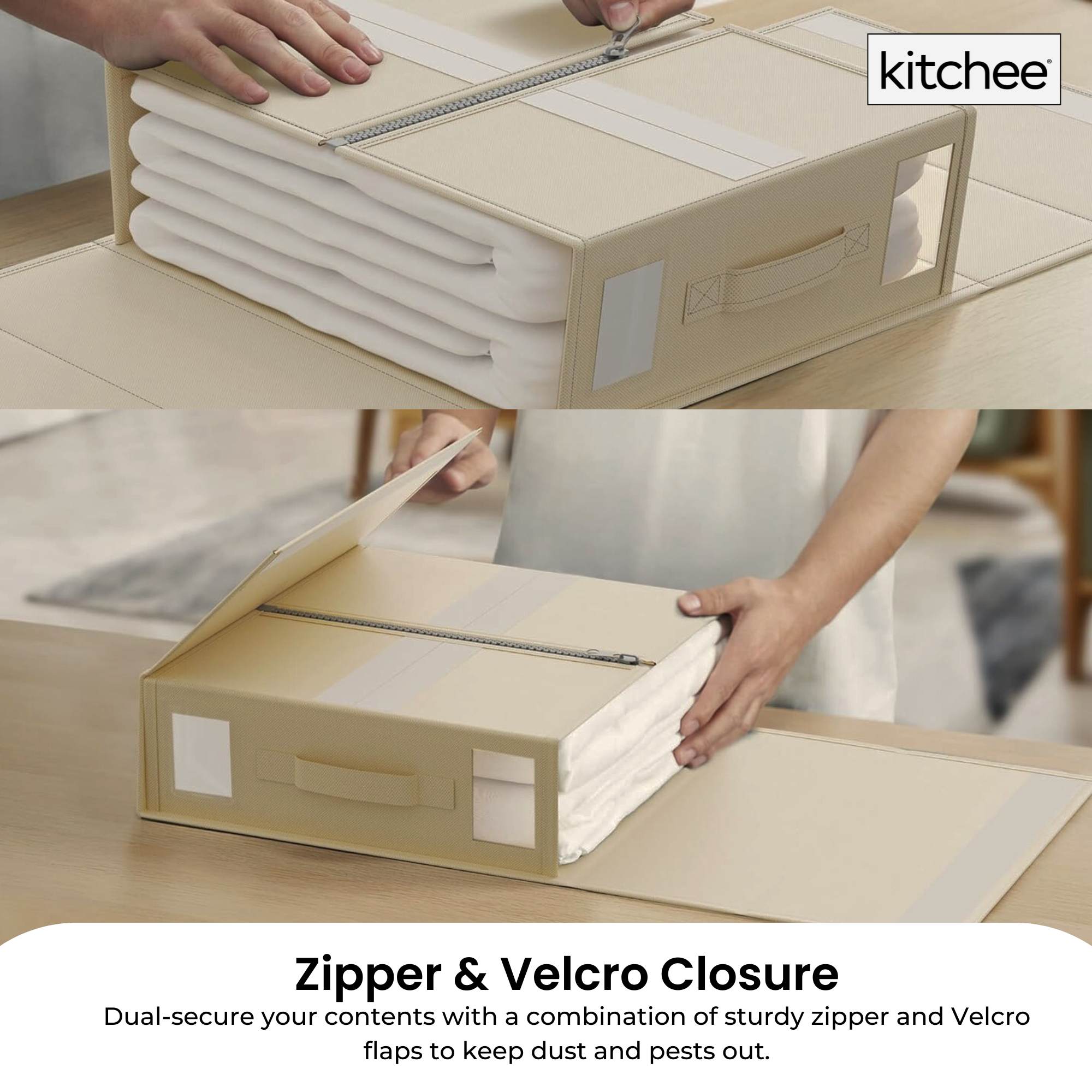 1x Kitchee Foldable Bed Sheet Storage Box - Linen and Closet Organiser Beige