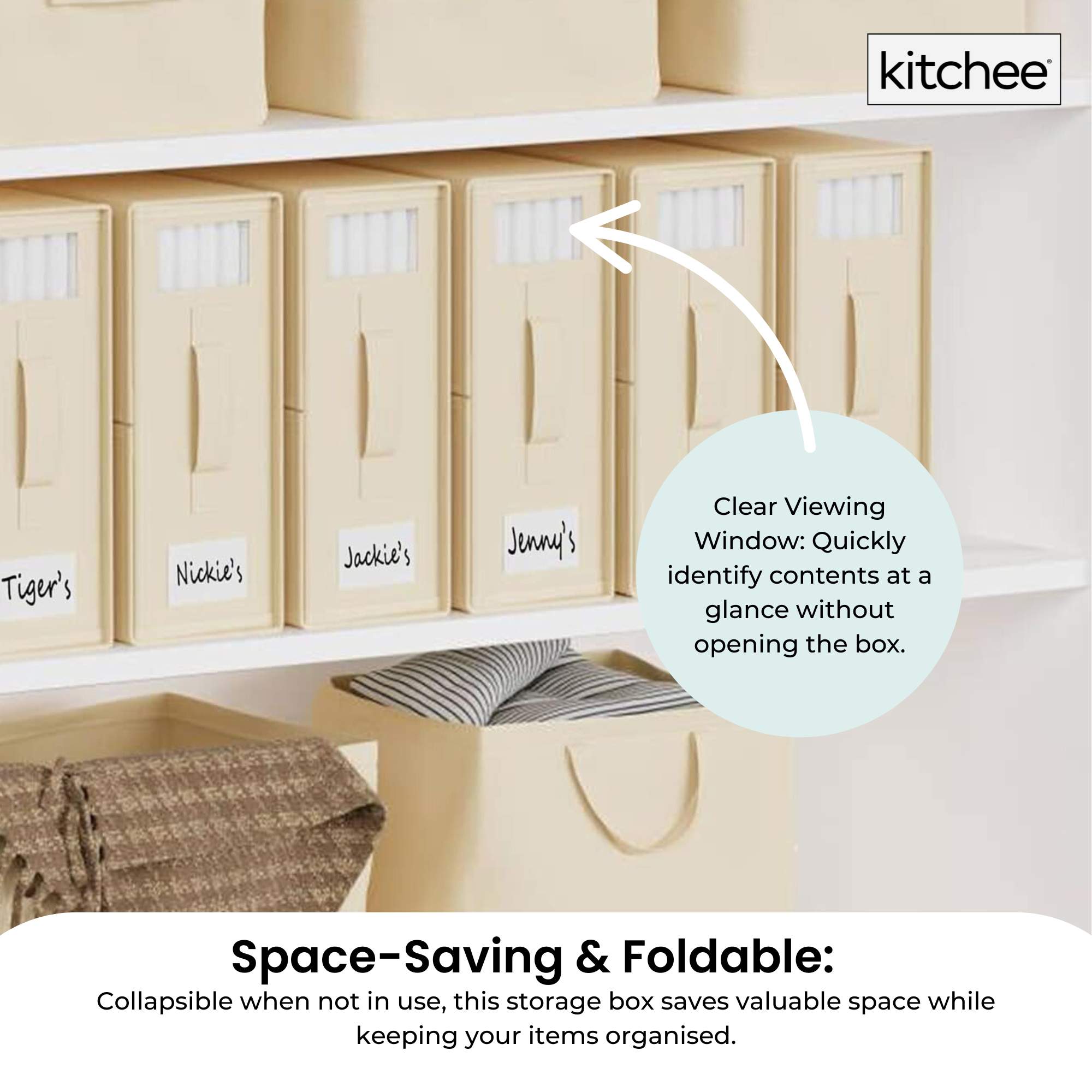 Clothing & Wardrobe Storage: 4x Kitchee Foldable Bed Sheet Storage Box - Linen and Closet Organiser Beige