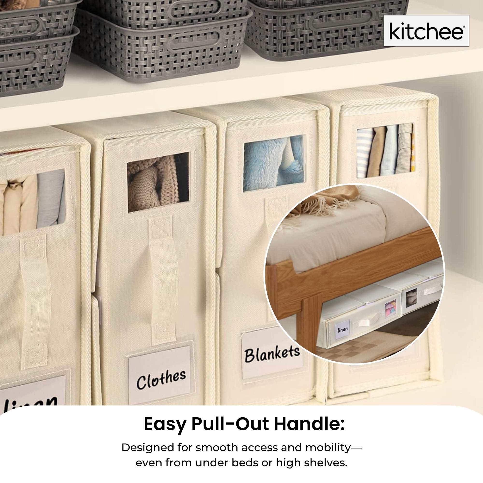 Clothing & Wardrobe Storage: 4x Kitchee Foldable Bed Sheet Storage Box - Linen and Closet Organiser Beige