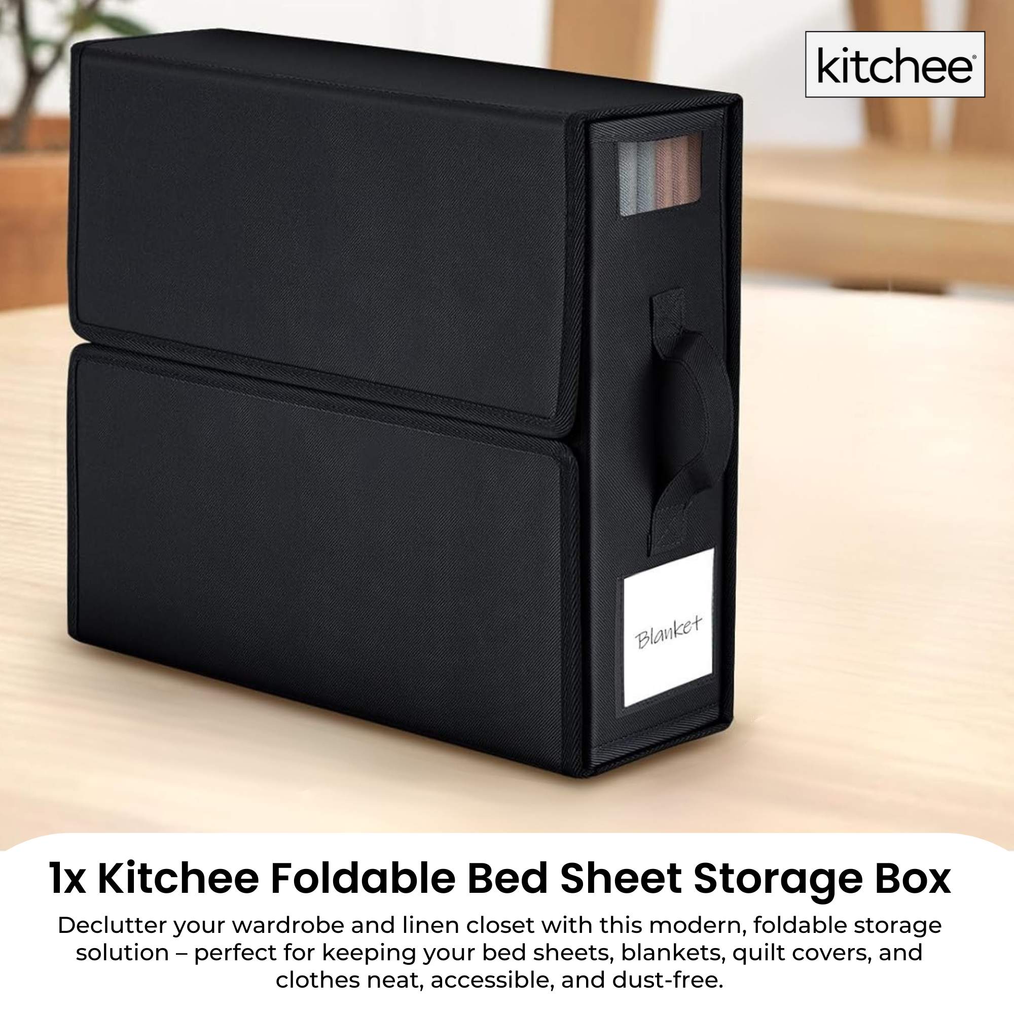 Kitchee Foldable Bed Sheet Storage Box - Linen + Closet Organiser Black
