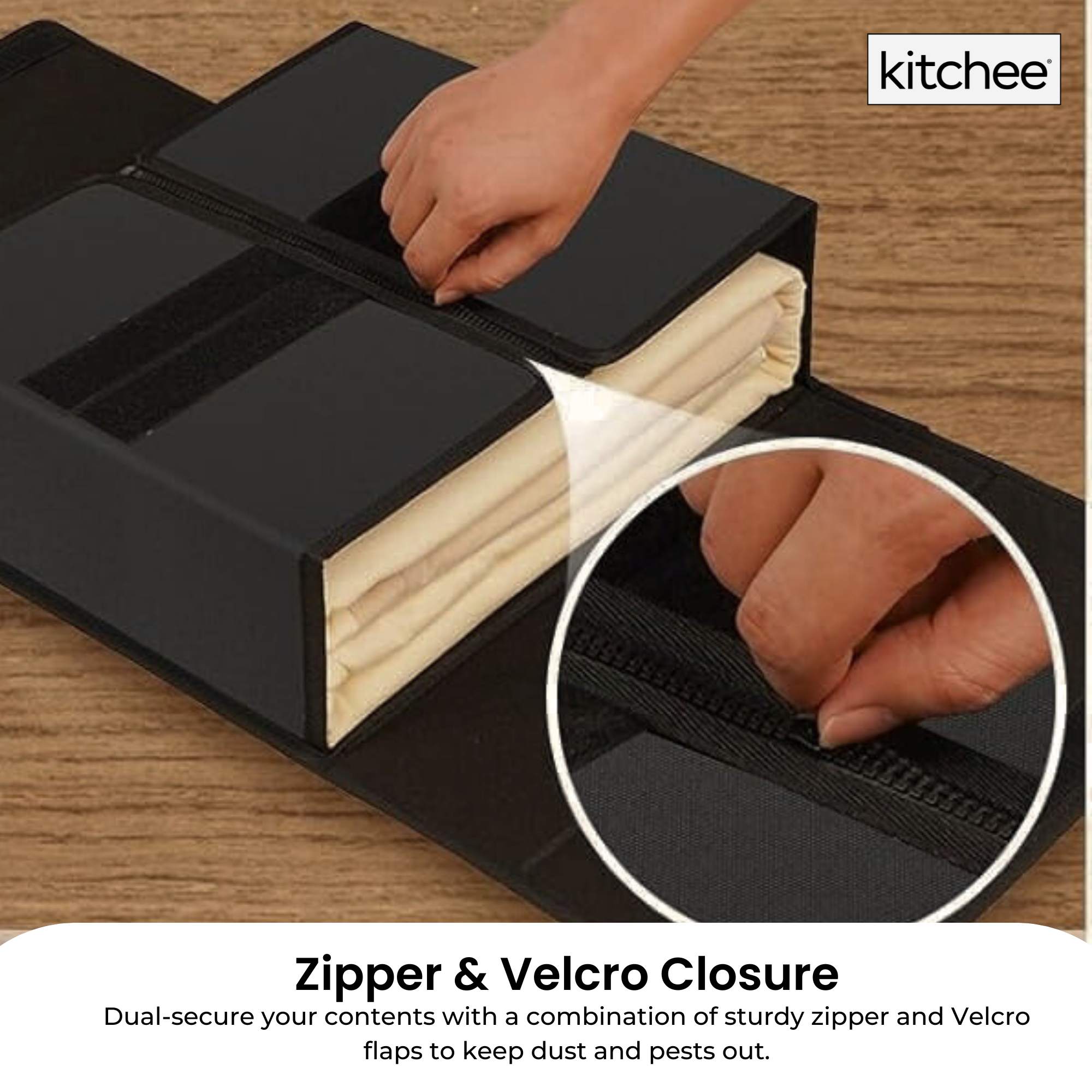 Kitchee Foldable Bed Sheet Storage Box - Linen + Closet Organiser Black