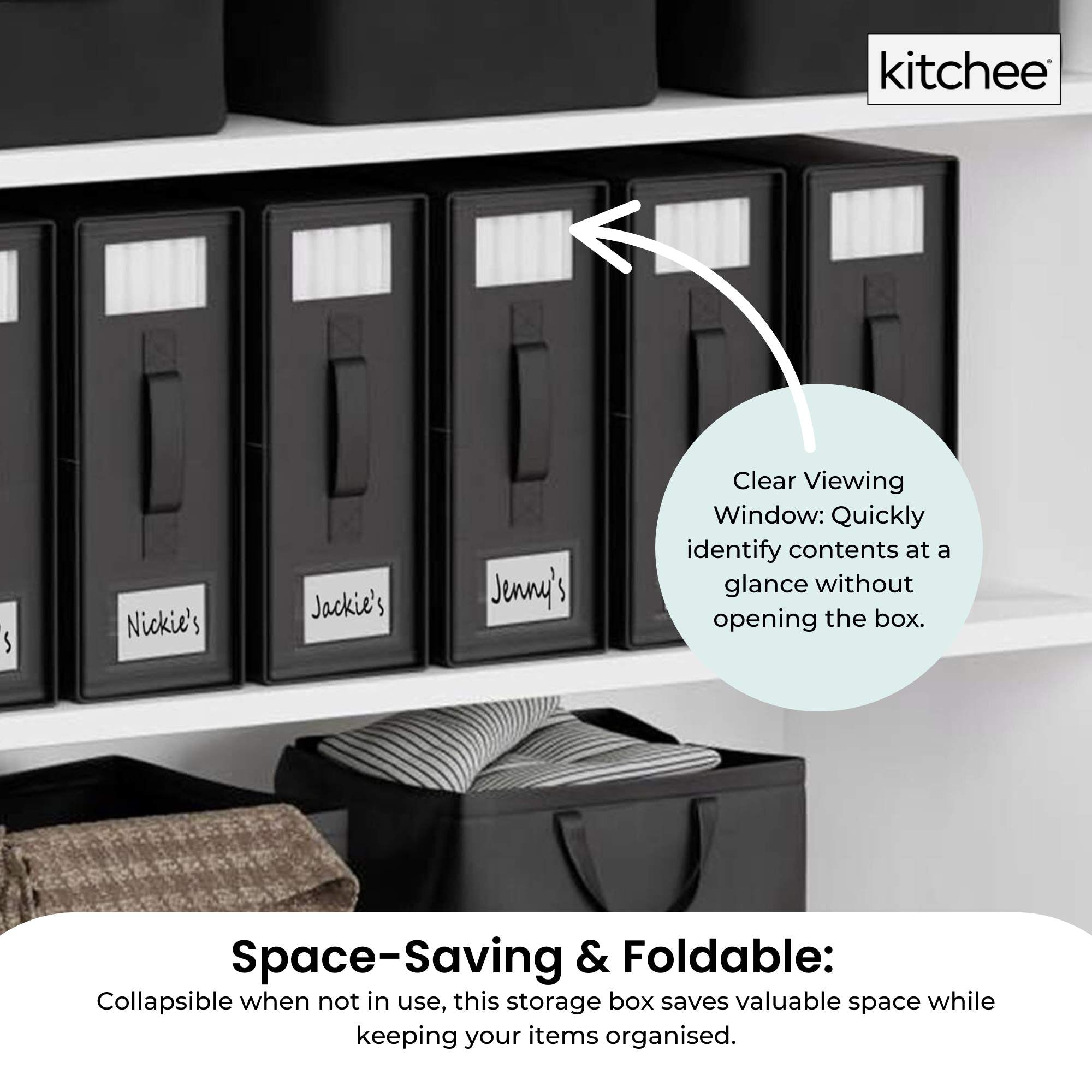 Kitchee Foldable Bed Sheet Storage Box - Linen + Closet Organiser Black