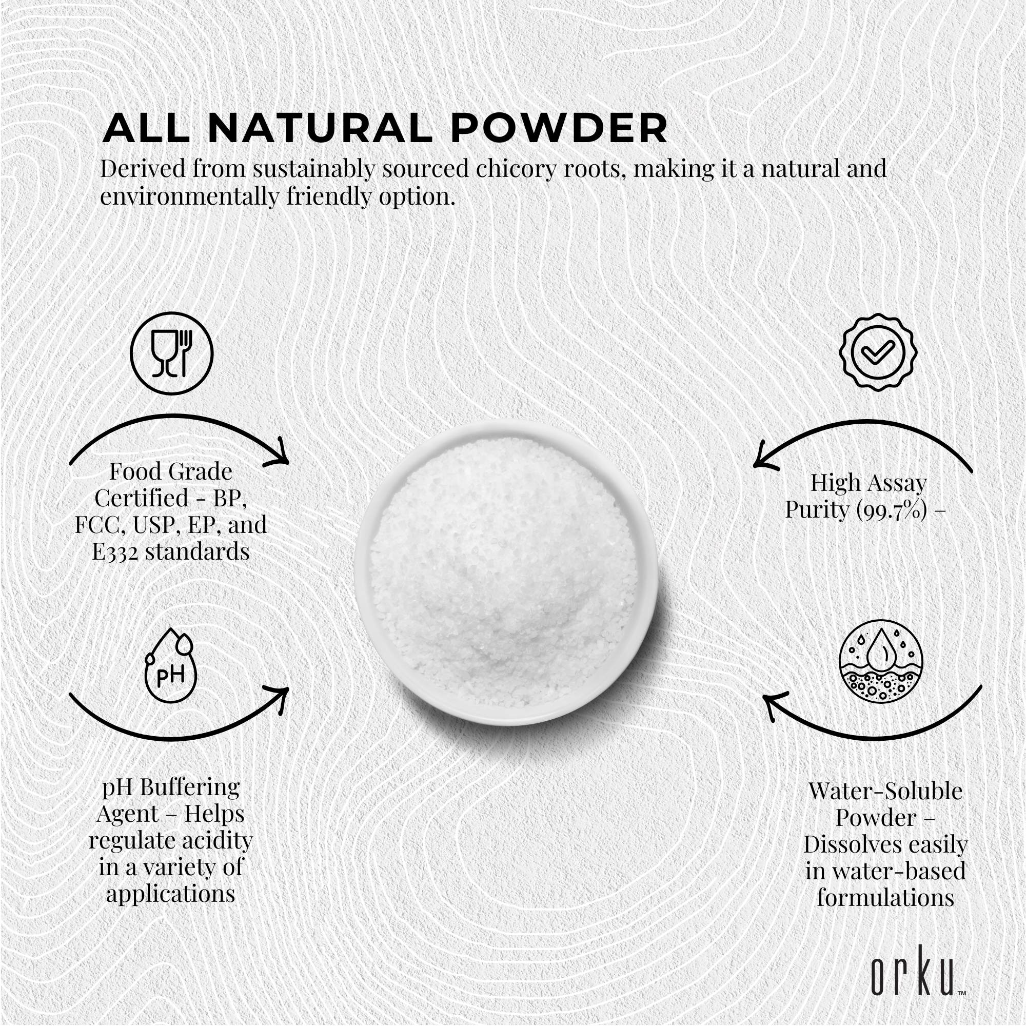 Orku 100g Potassium Citrate Food Grade - Granular BP USP FCC E332 Additive