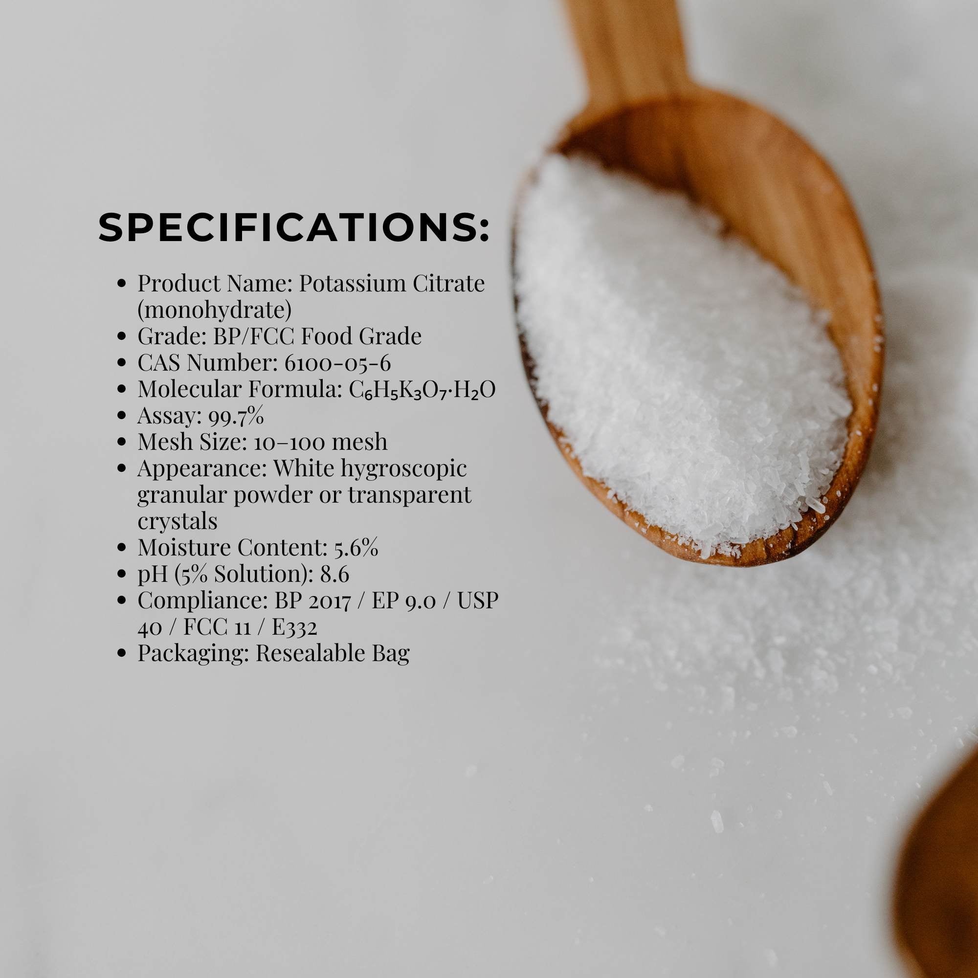 Orku 2Kg Potassium Citrate Food Grade - Granular BP USP FCC E332 Additive