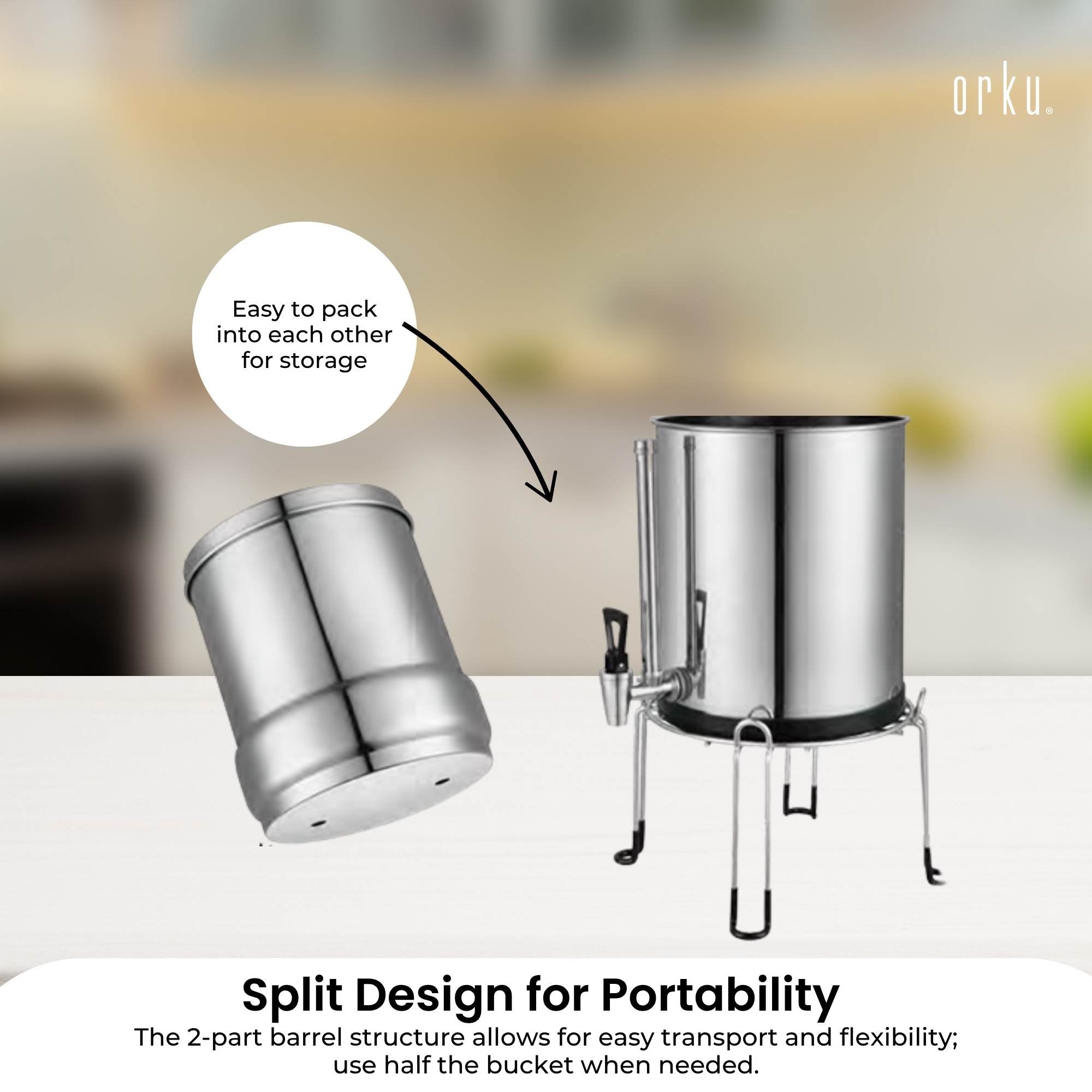 Orku 23L Gravity Benchtop Water Filter System with Gauge - Stainless Steel