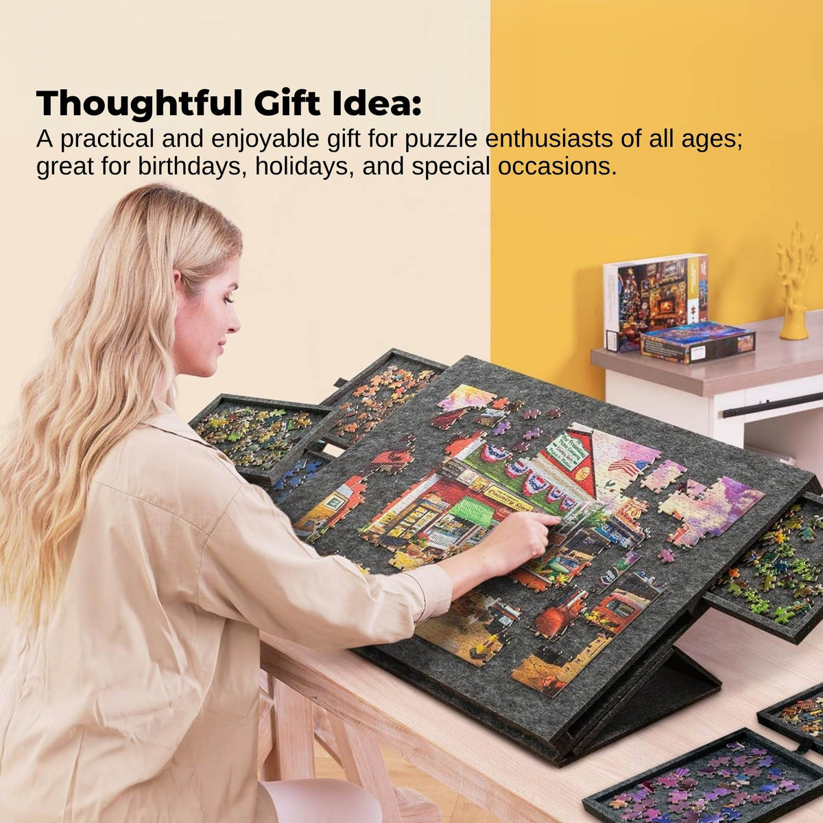 Social Hike Puzzle Board 1000 pcs - Felt Tilting Portable Cover + Drawers Grey