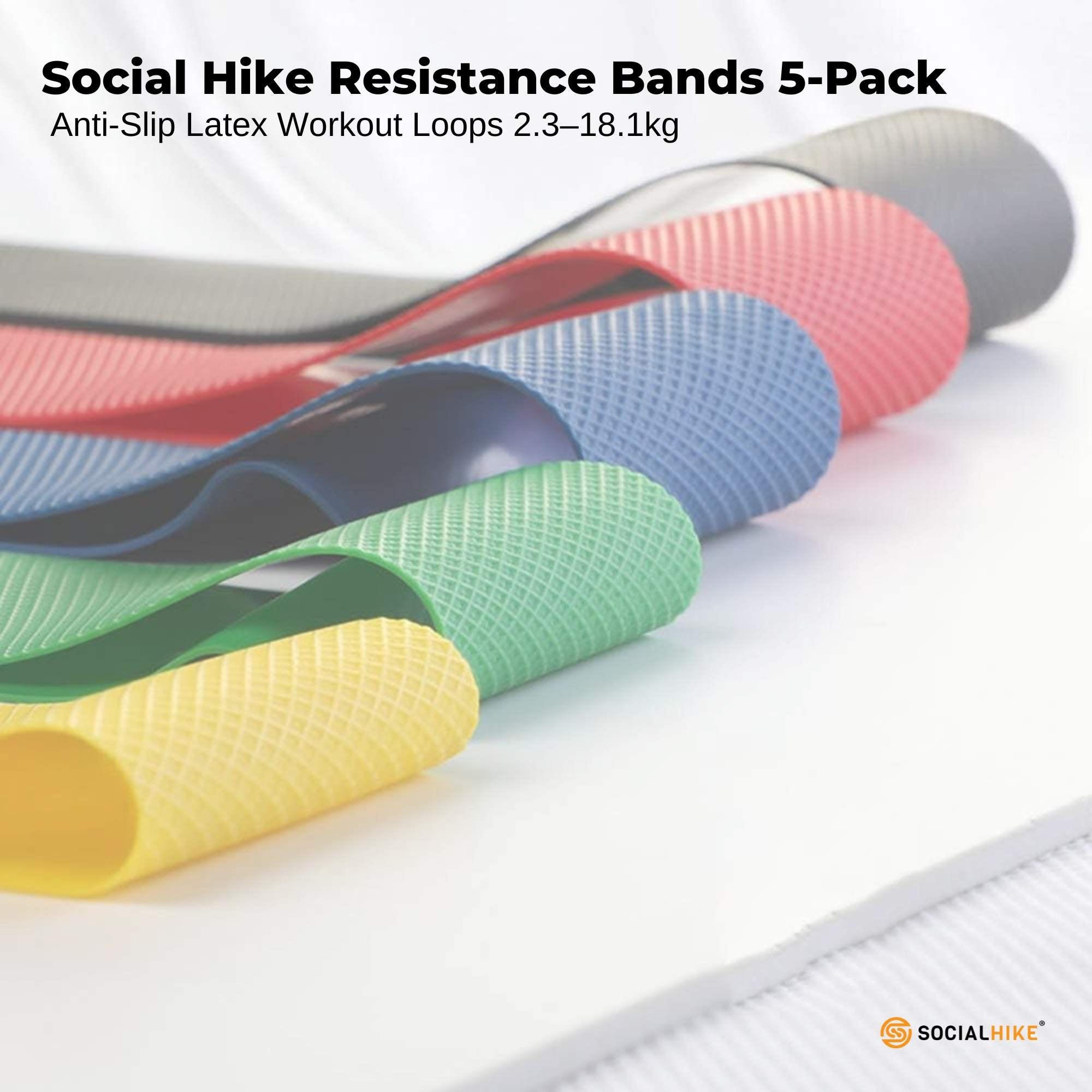 Yoga & Pilates: Social Hike Resistance Bands 5-Pack  Anti-Slip Latex Workout Loops 2.318.1kg