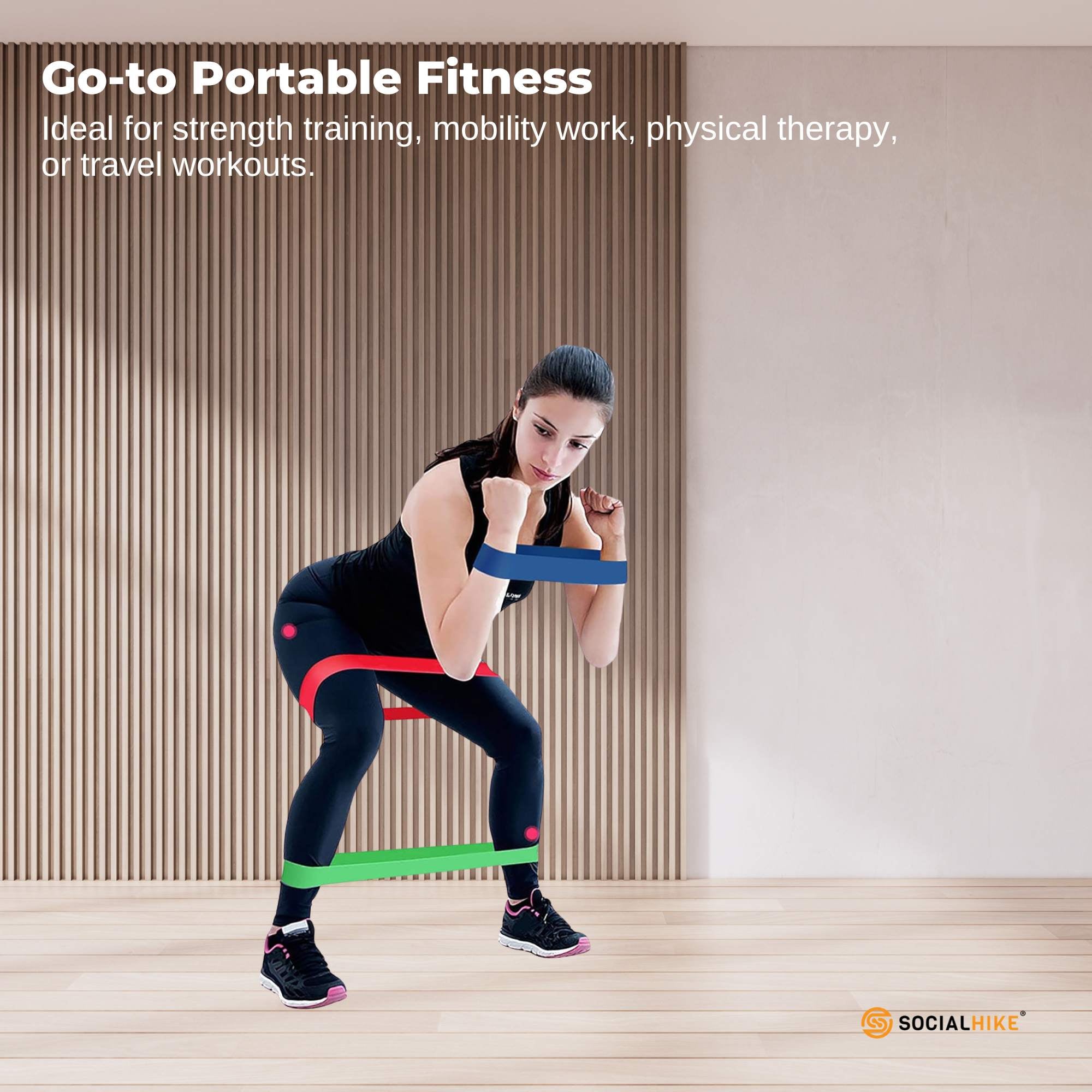 Yoga & Pilates: Social Hike Resistance Bands 5-Pack  Anti-Slip Latex Workout Loops 2.318.1kg
