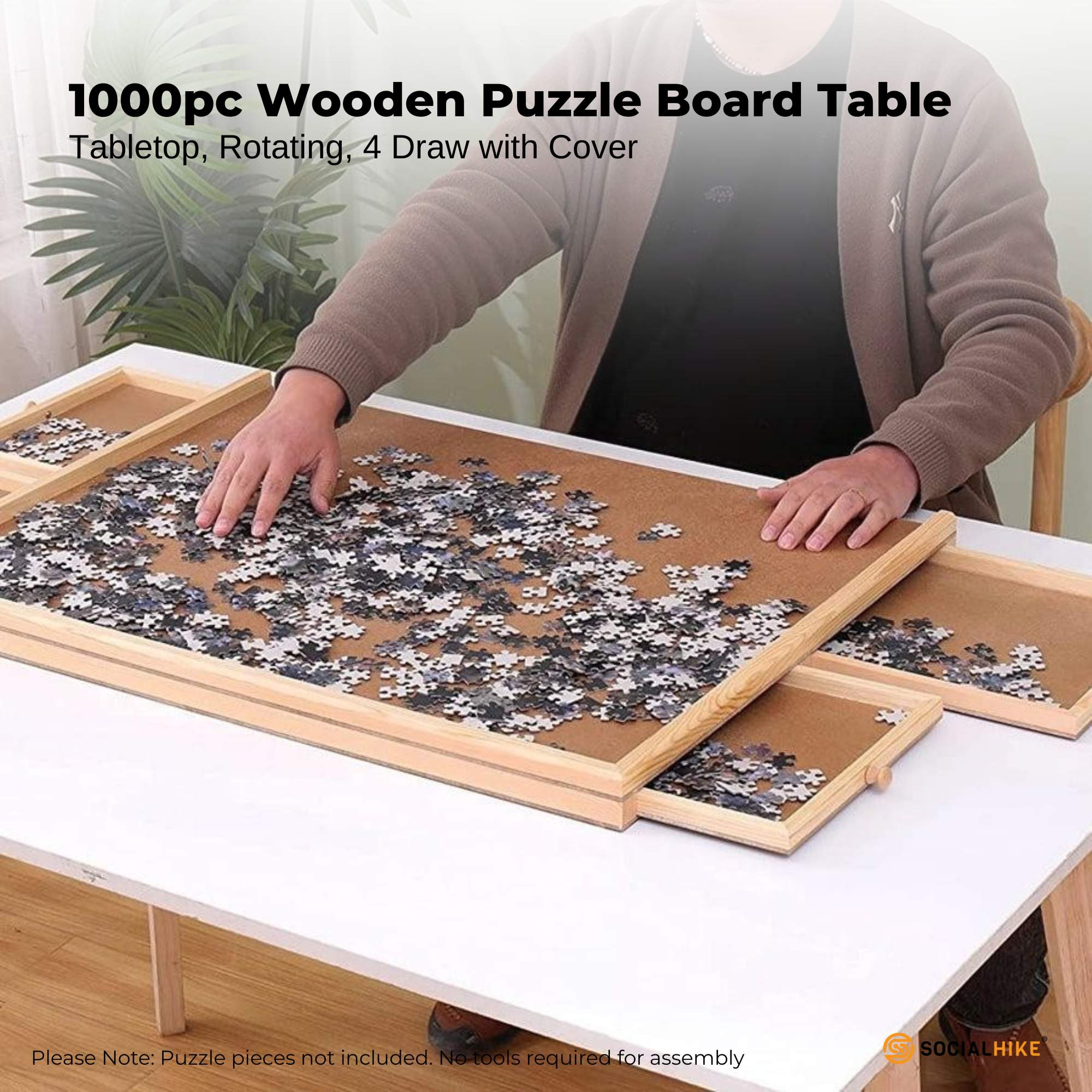 Social Hike Puzzle Board 1000 pcs  - Rotating Tabletop with 4 Drawers and Cover