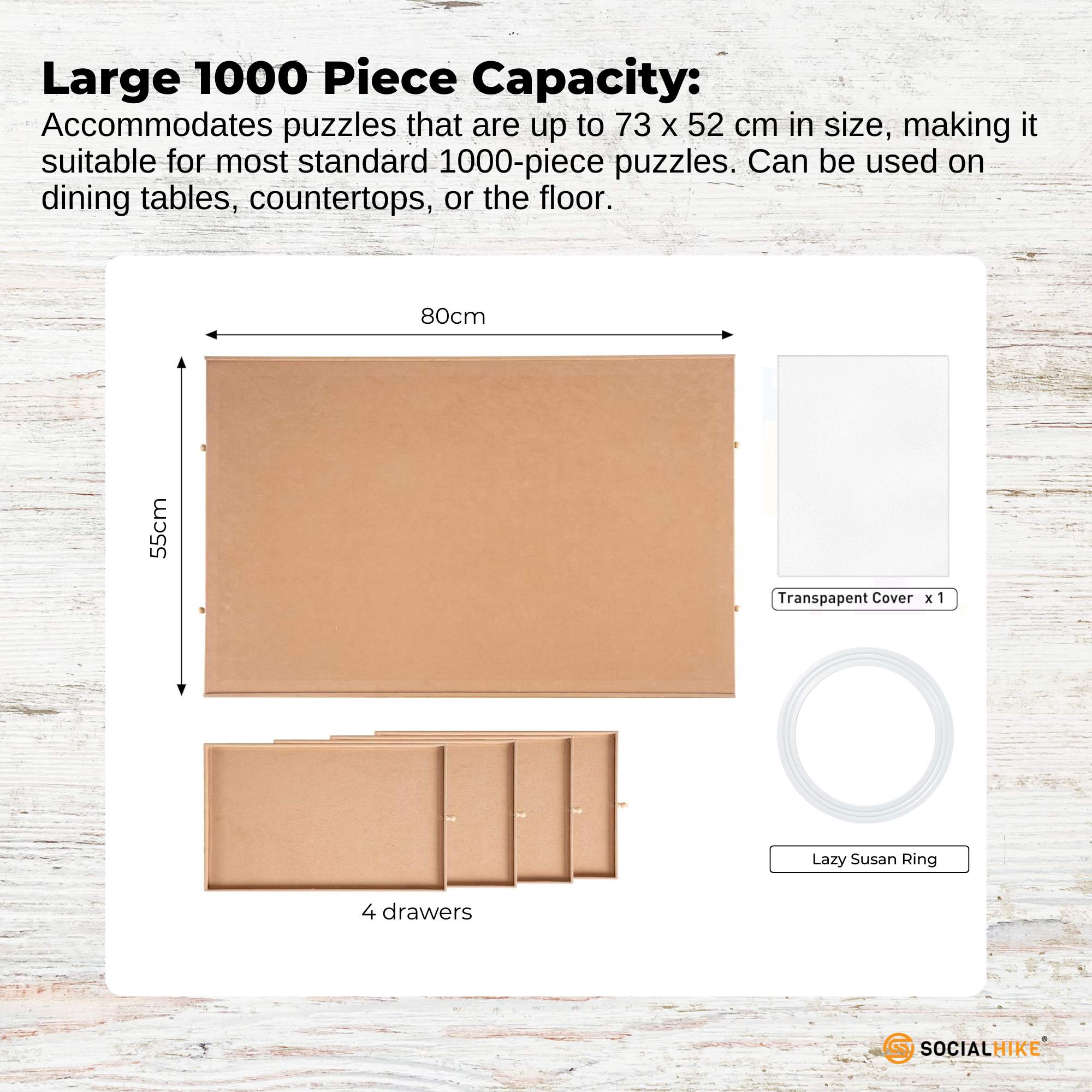 Social Hike Puzzle Board 1000 pcs  - Rotating Tabletop with 4 Drawers and Cover