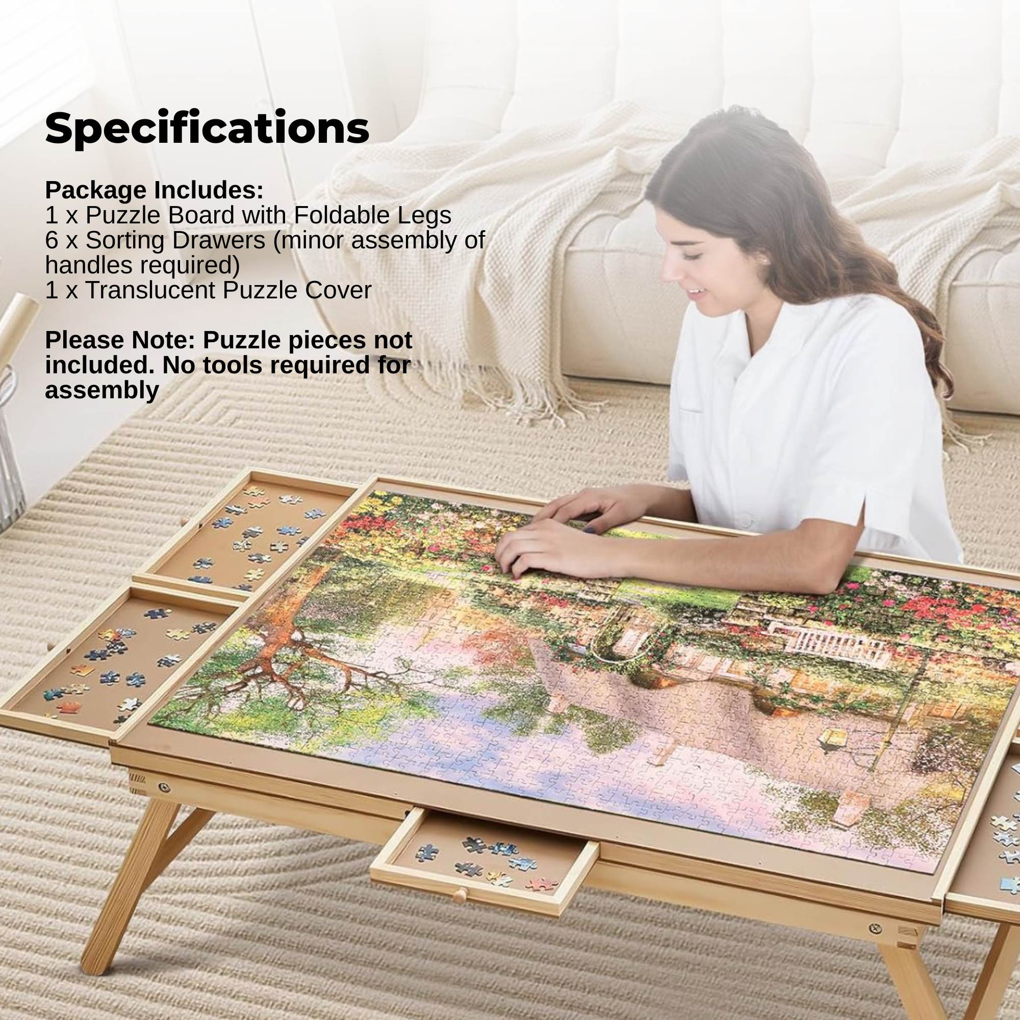Social Hike Puzzle Board Table 1500 pcs - Folding Legs 6 Drawer with Cover