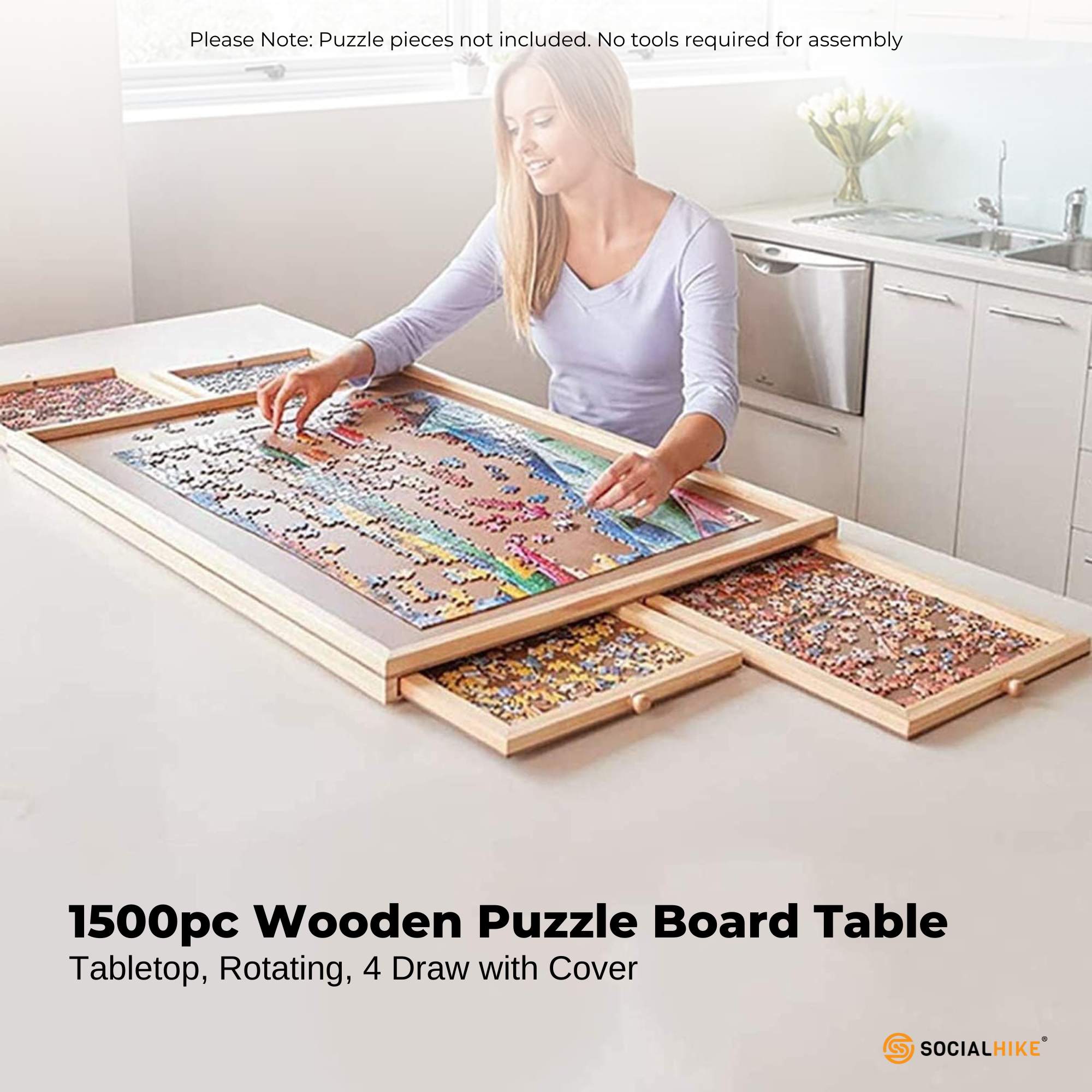Social Hike Puzzle Board 1500 pcs  - Rotating Tabletop with 4 Drawers and Cover