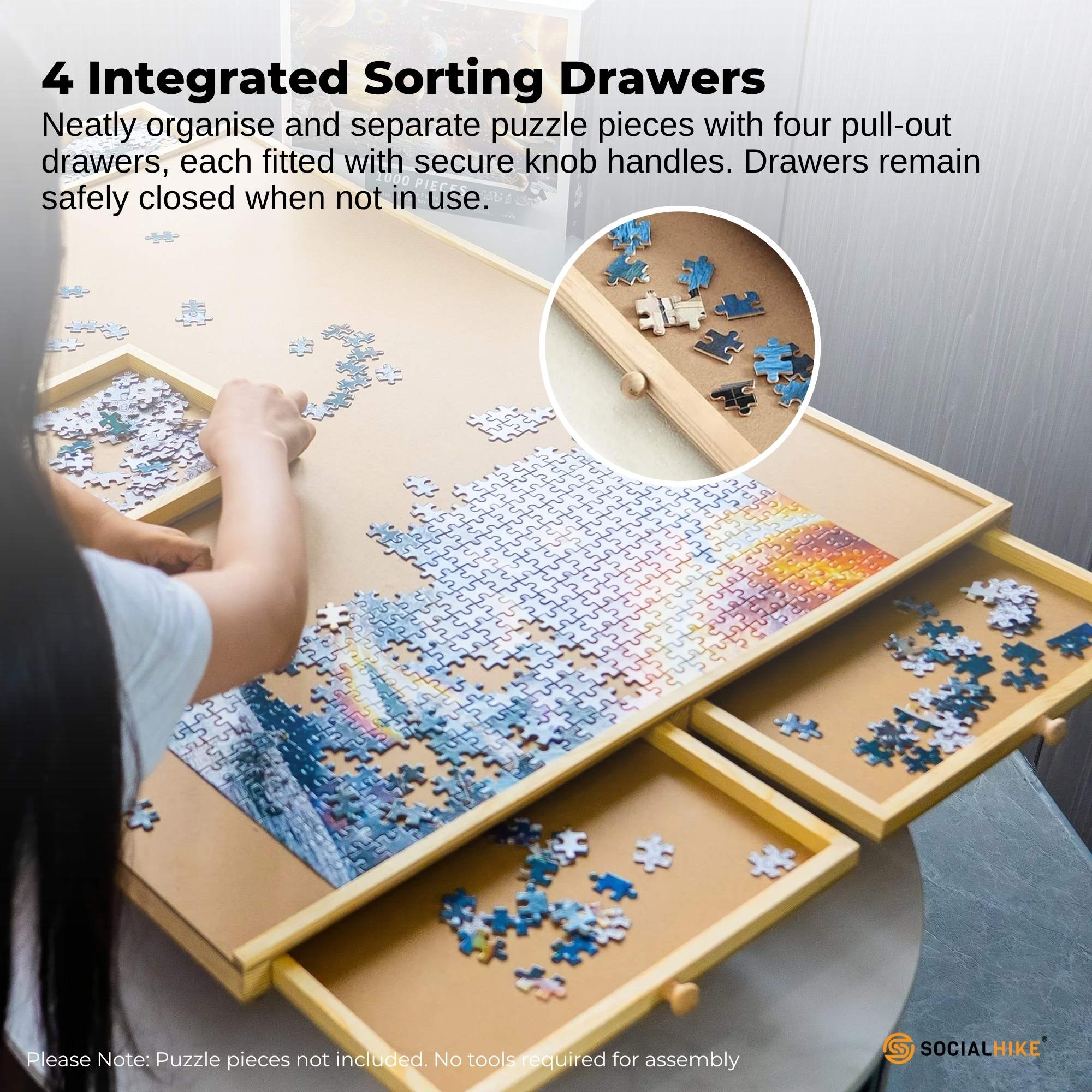 Social Hike Puzzle Board 1500 pcs  - Rotating Tabletop with 4 Drawers and Cover