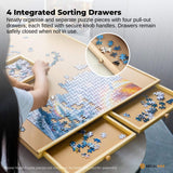 Jigsaw Puzzles & Accessories: Social Hike 1500pcs Puzzle Board 4 Drawer with Cover - Wooden Rotating Tabletop