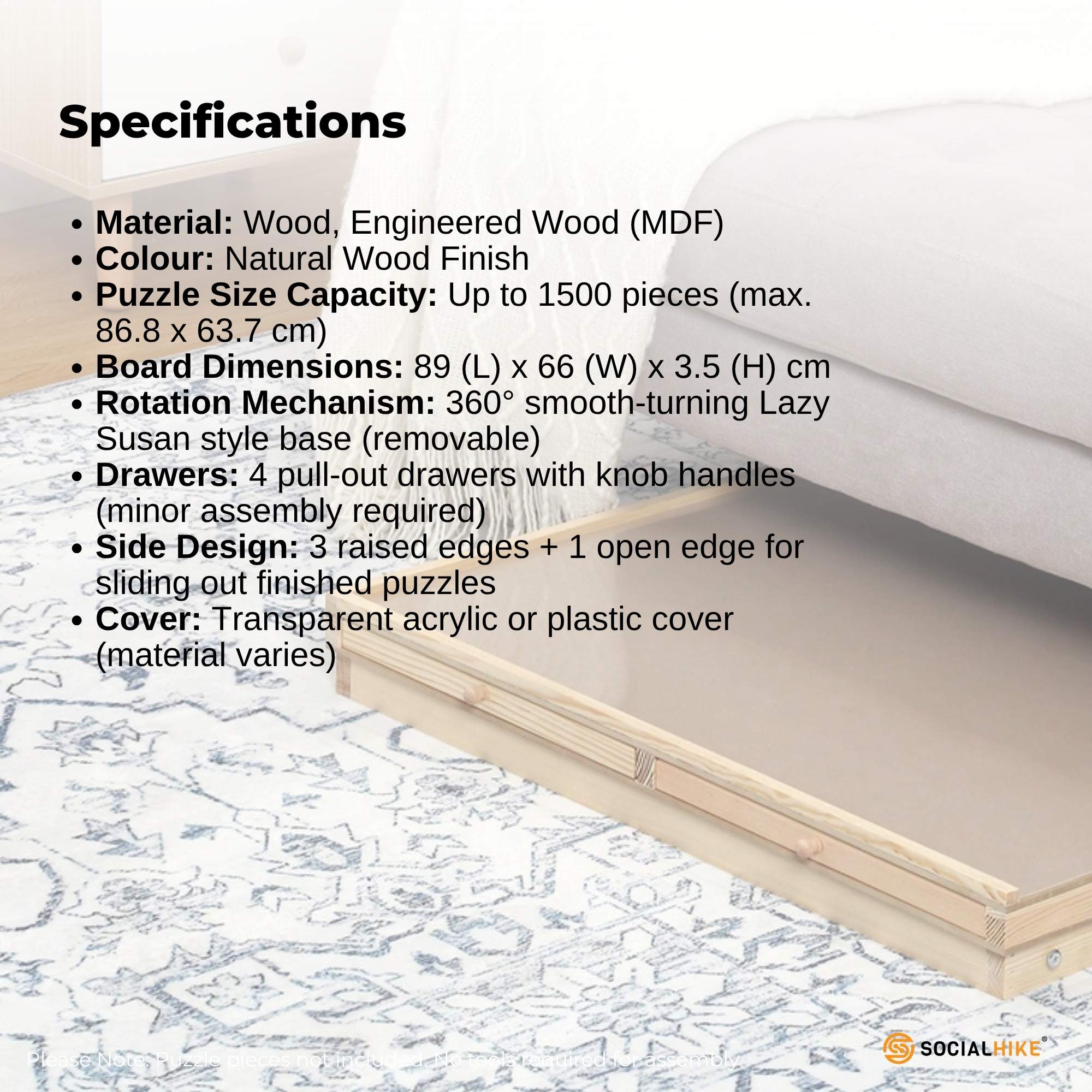 Social Hike Puzzle Board 1500 pcs  - Rotating Tabletop with 4 Drawers and Cover