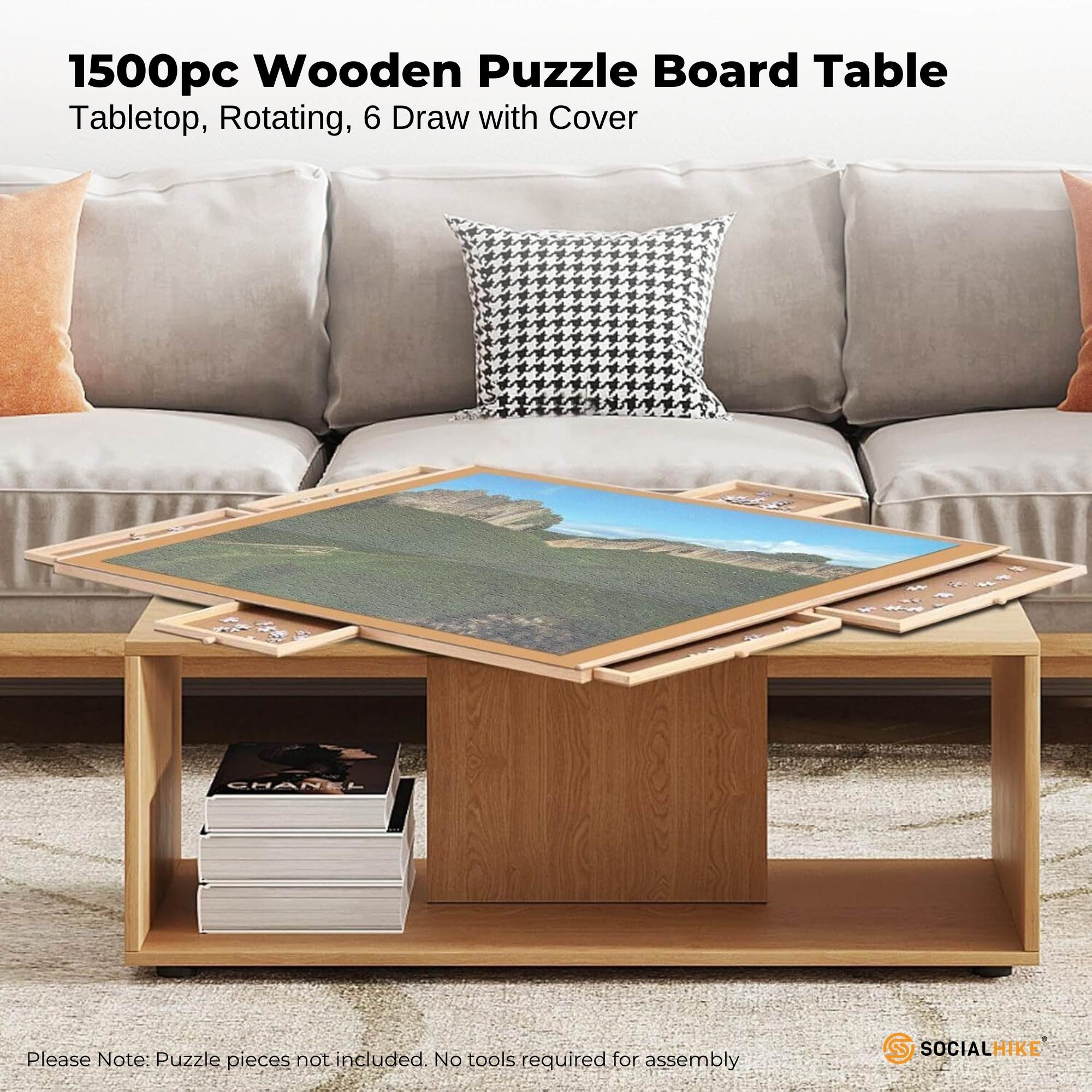 Social Hike Puzzle Board 1500 pcs - Rotating Tabletop with 6 Drawers and Cover