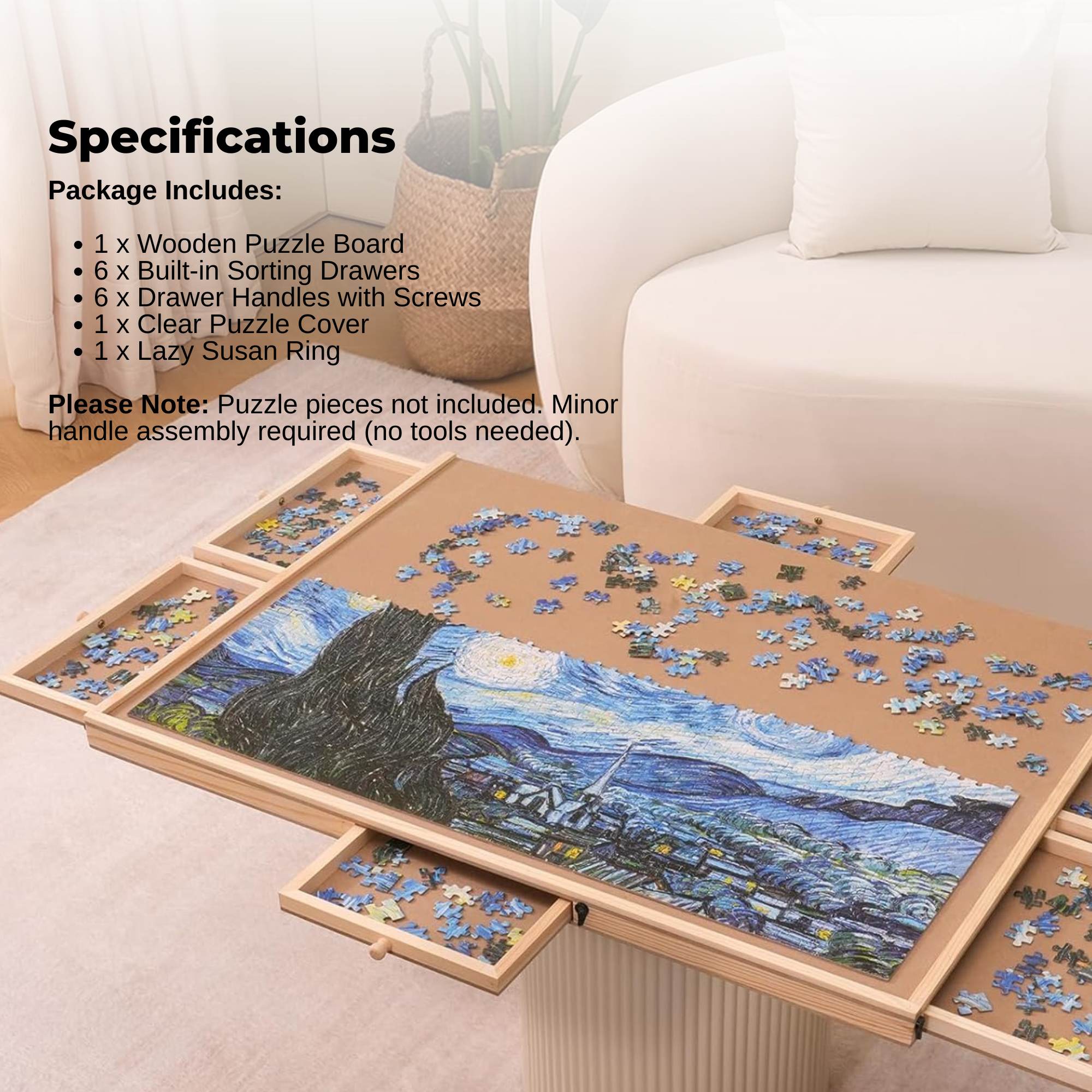 Social Hike Puzzle Board 1500 pcs - Rotating Tabletop with 6 Drawers and Cover
