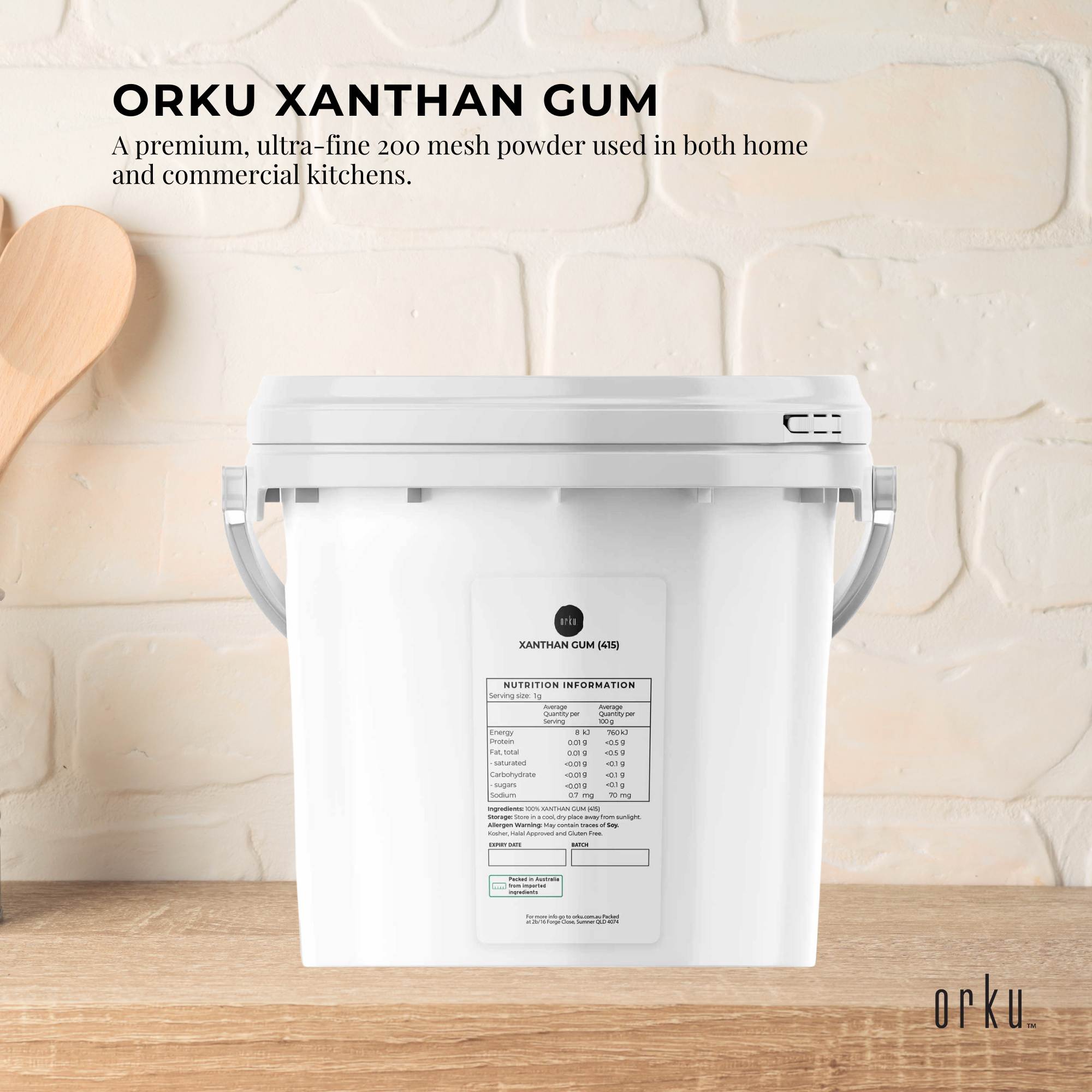 Orku 3Kg Xanthan Gum Thickener Pure Powder 200 Mesh FCC E415 Food Additive TUB