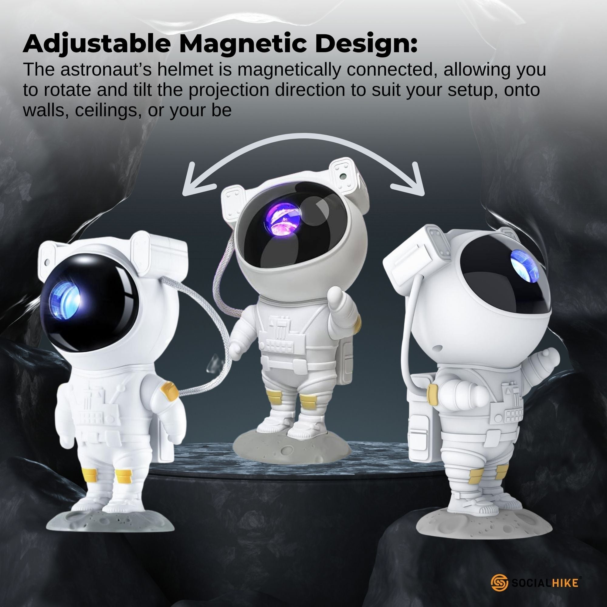 Social Hike Galaxy Star Projector - Colour LED Astronaut Night Light and Remote