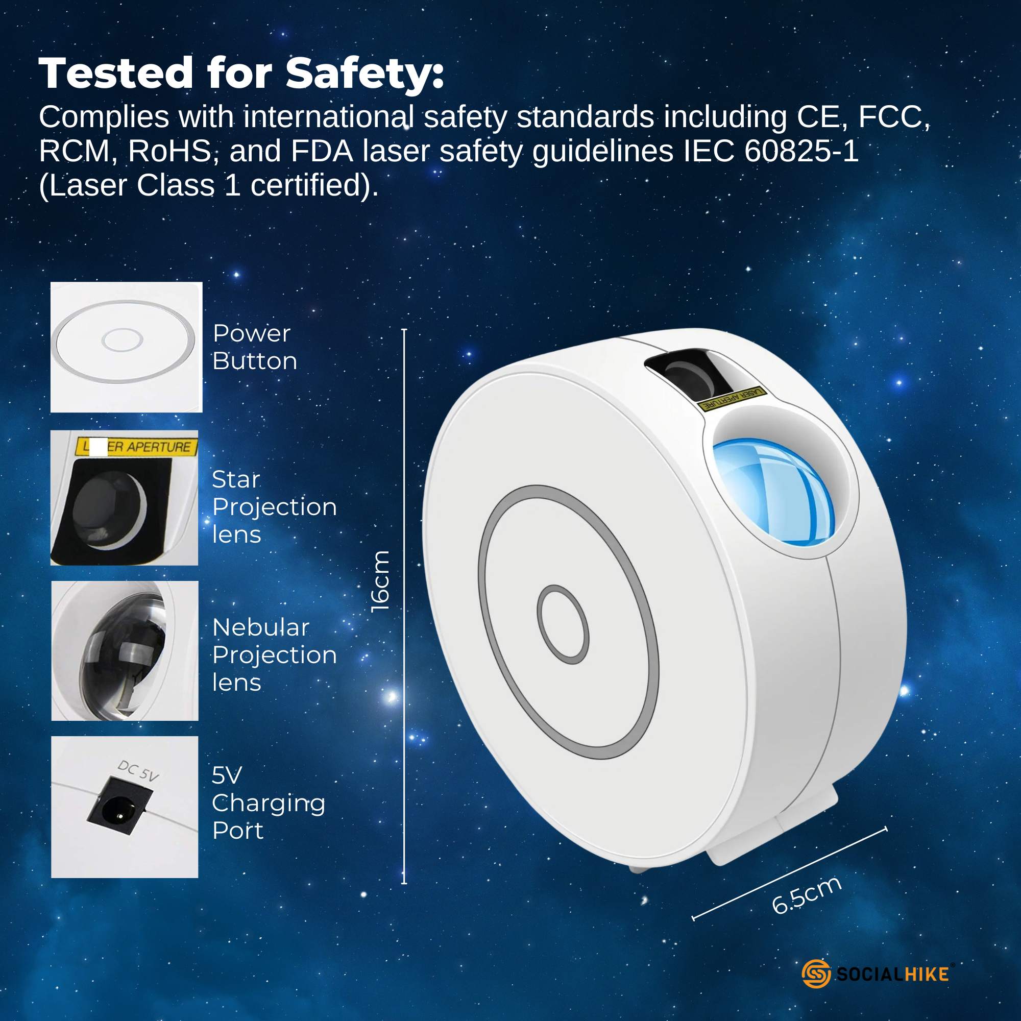 Social Hike Smart Galaxy Star Projector – WiFi LED Light App Voice Control White