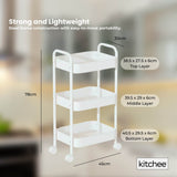 Kitchee 3-Tier Kitchen Storage Cart Trolley with Wheels - Shelf Organiser WHITE