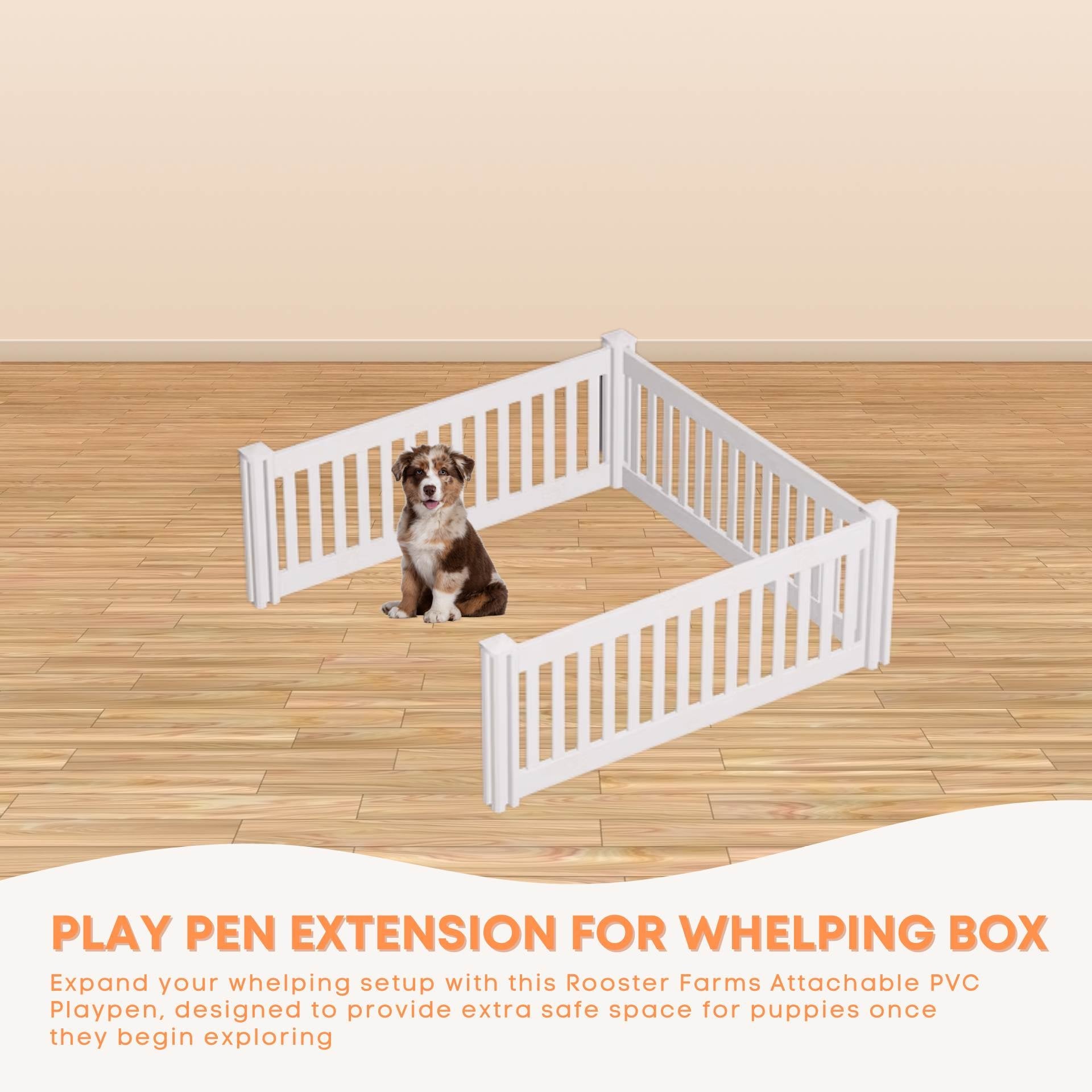Rooster Farms 0.95m PVC Dog Play Pen Extension for Whelping Box 3 Side Enclosure