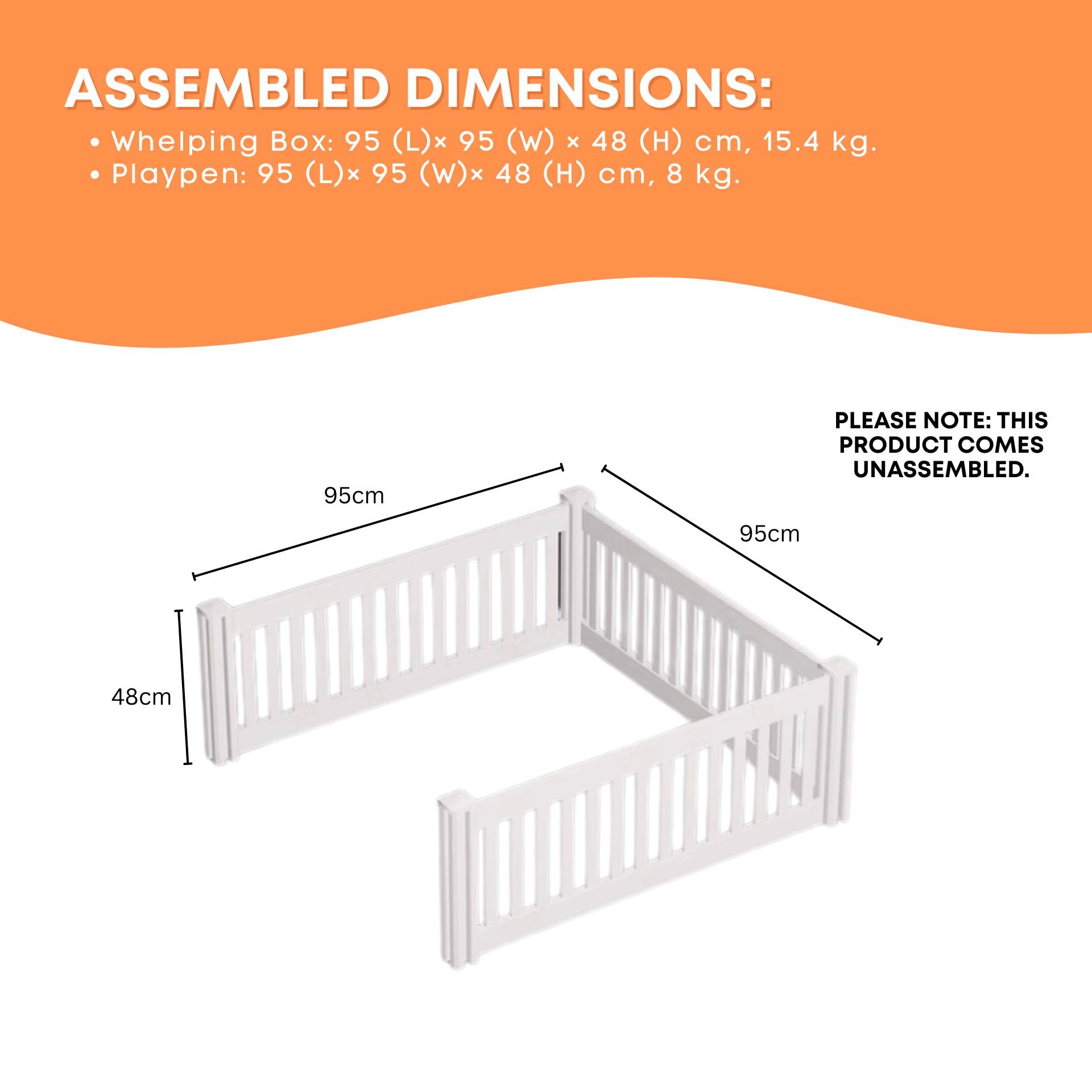 Rooster Farms 0.95m PVC Dog Play Pen Extension for Whelping Box 3 Side Enclosure