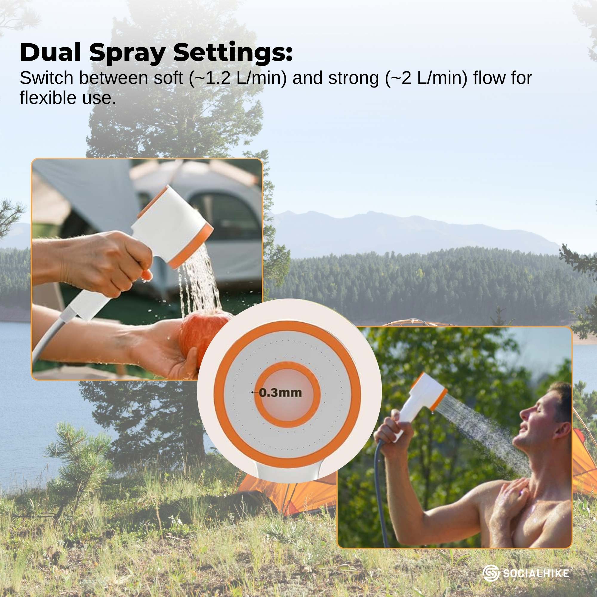 Portable Toilets & Showers: Social Hike Portable Camping Shower Head - Outdoor Rechargeable Pump LED Light