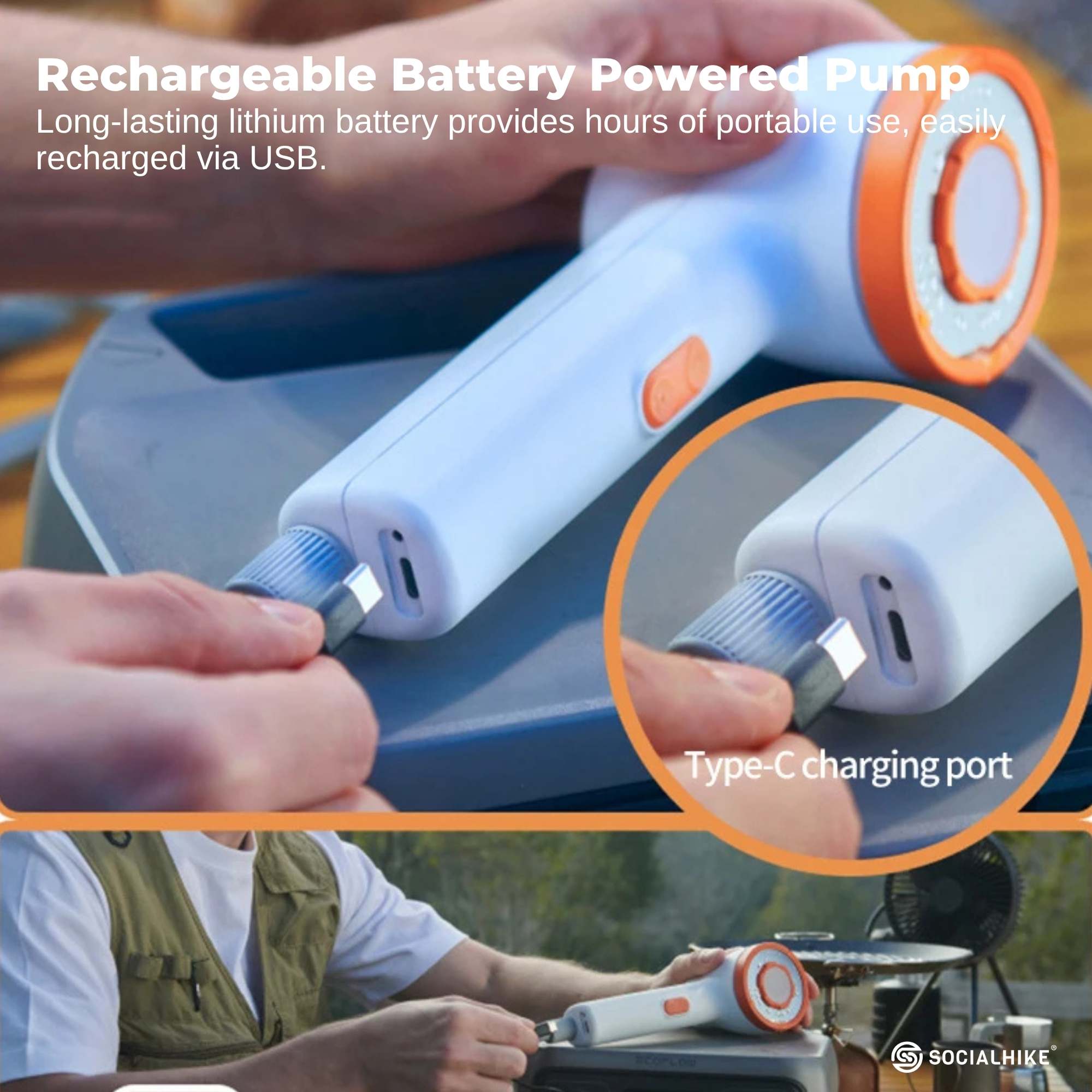 Portable Toilets & Showers: Social Hike Portable Camping Shower Head - Outdoor Rechargeable Pump LED Light