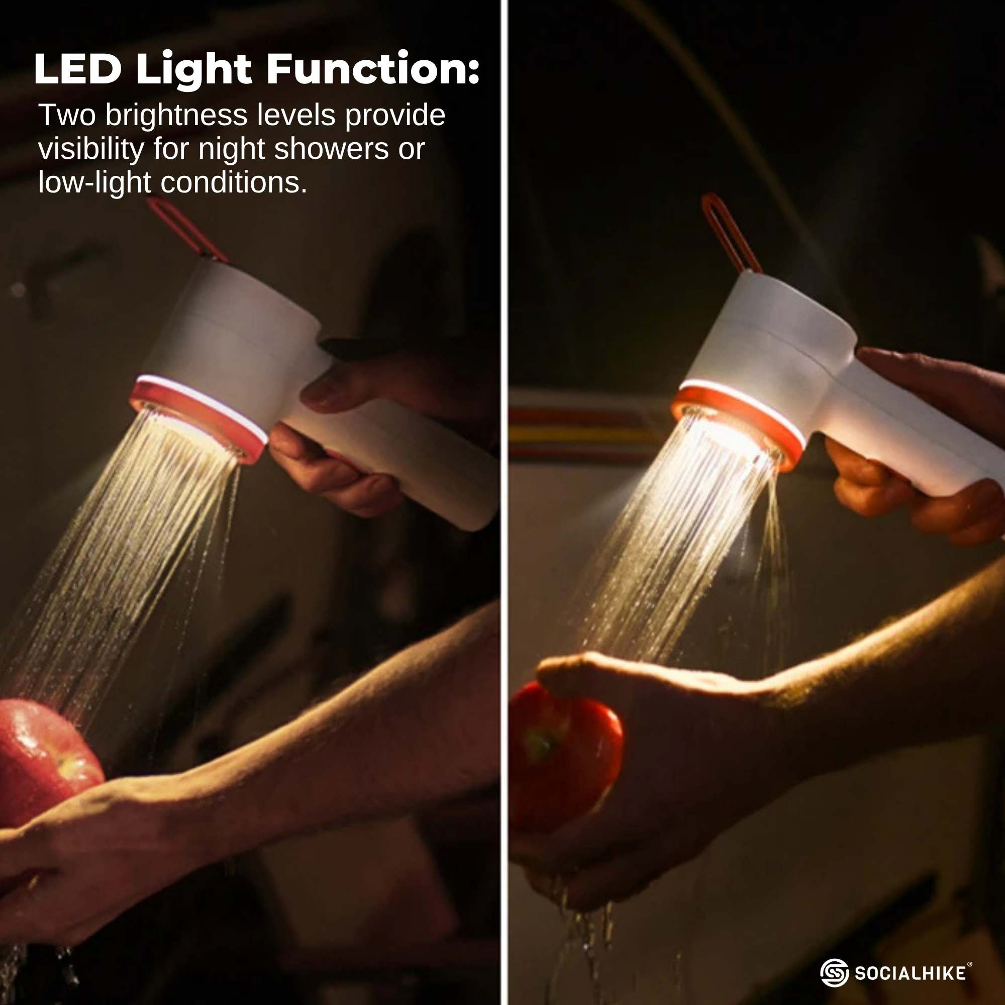 Portable Toilets & Showers: Social Hike Portable Camping Shower Head - Outdoor Rechargeable Pump LED Light