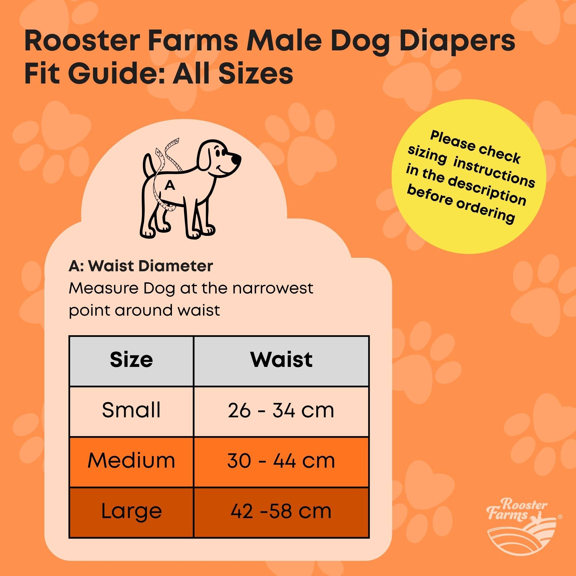 Dog Apparel: Rooster Farms Male Dog Diapers Medium 3Pk - Washable Reusable Nappies Hook/Loop