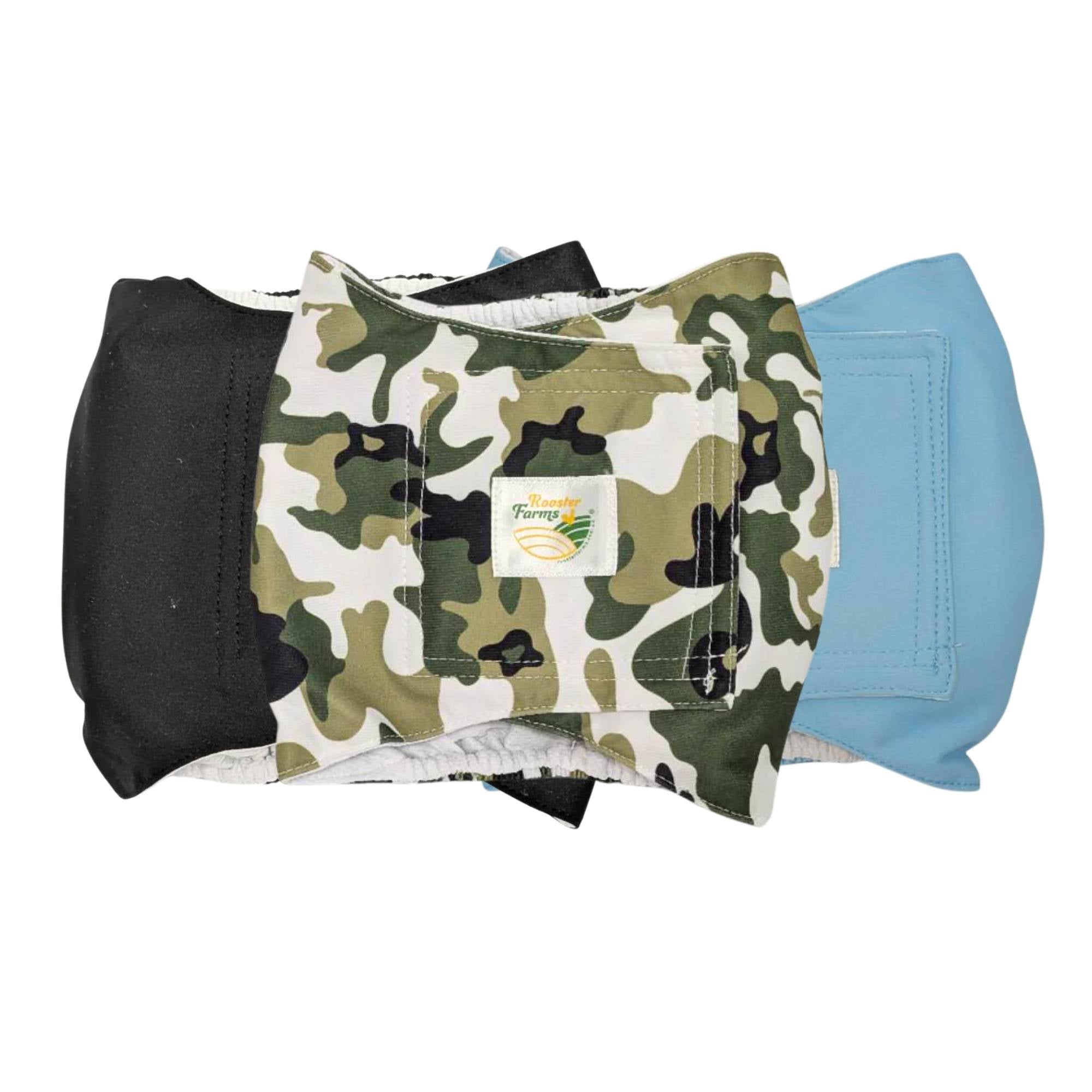 Dog Apparel: Rooster Farms Male Dog Diapers Large 3Pk - Washable Reusable Nappies Hook/Loop