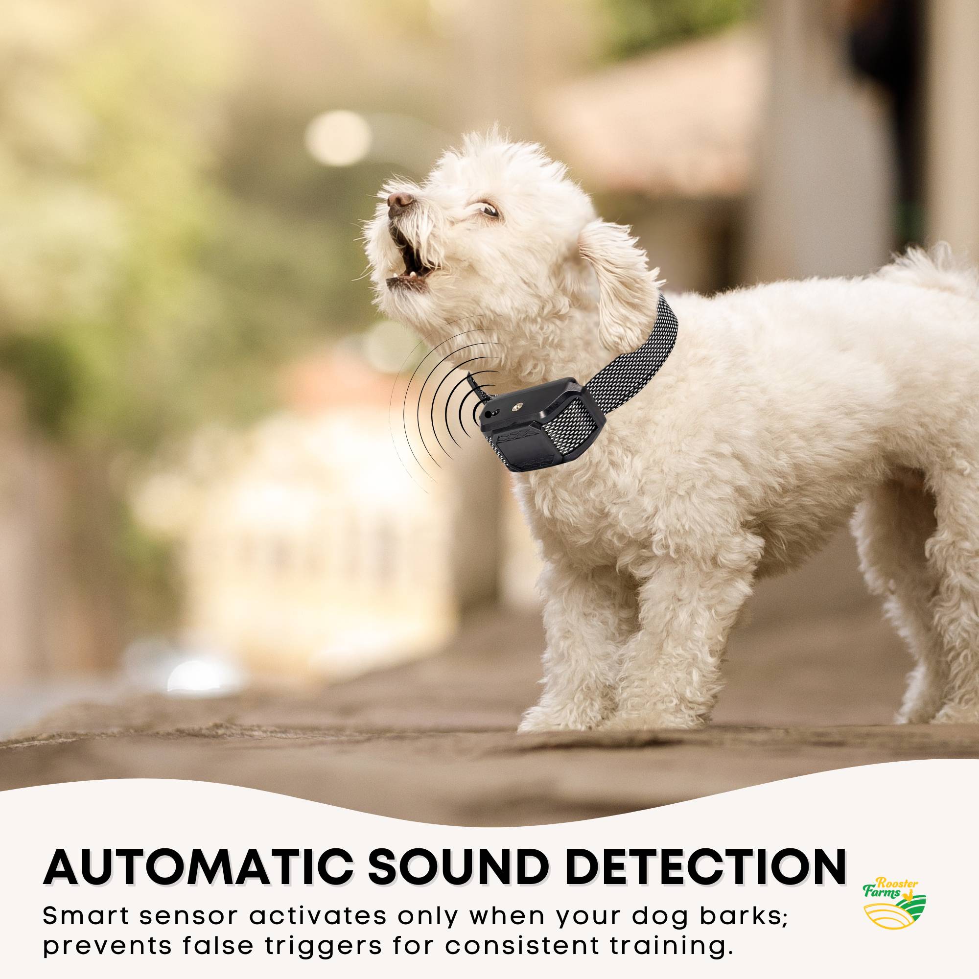Rooster Farms Dog Bark Training Collar Citronella + Sound Rechargeable Automatic