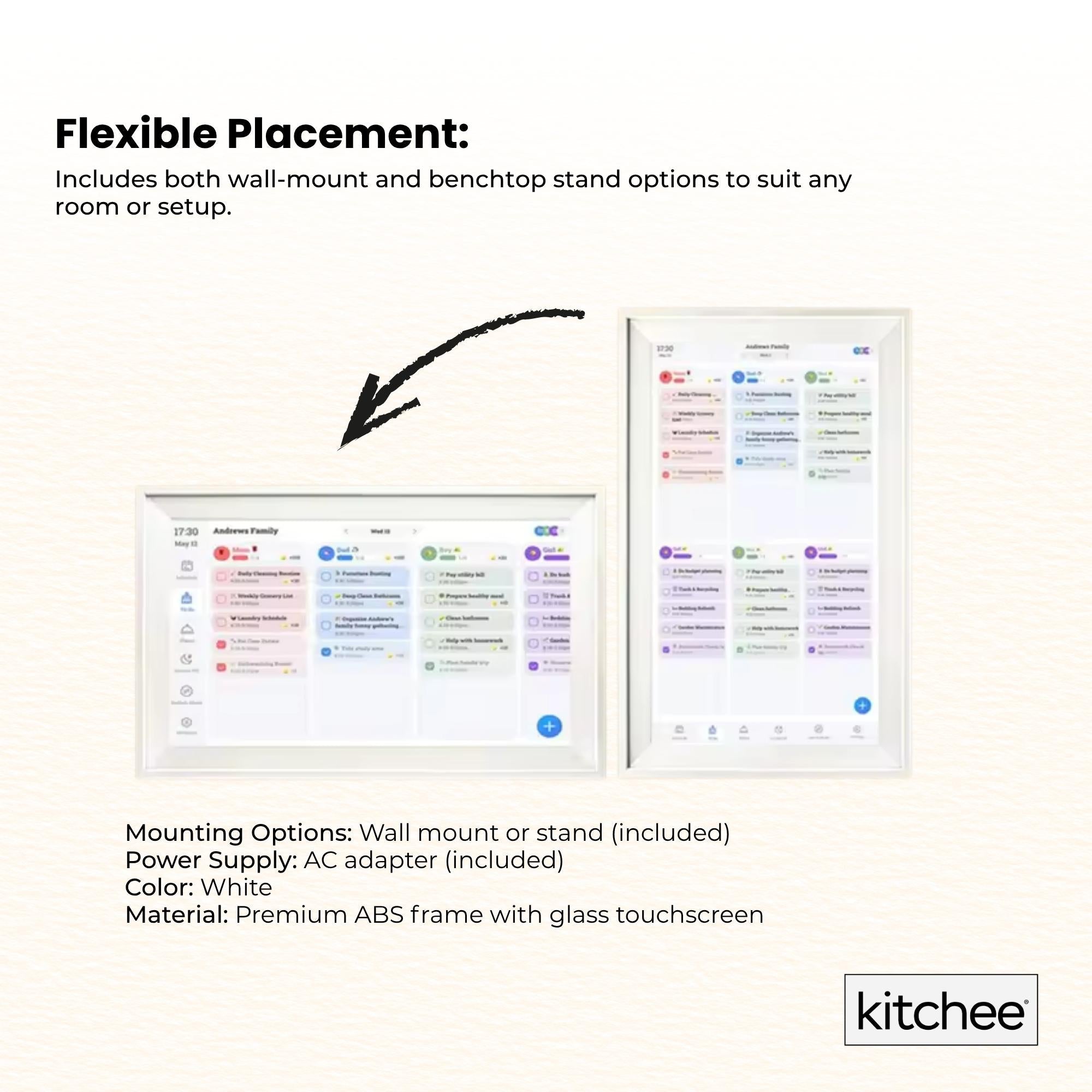 Kitchee 15.6" Digital Calendar Smart Family Planner - 39.6cm Touchscreen White