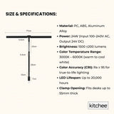 Kitchee Tri-Fold LED Desk Lamp with Clamp - Swinging Arm Eye-Care Dimmable Light