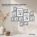 Picture Frames: Kitchee 12 Pieces Photo Frame Set - Modern Gallery Wall Mixed Sizes Matt Black