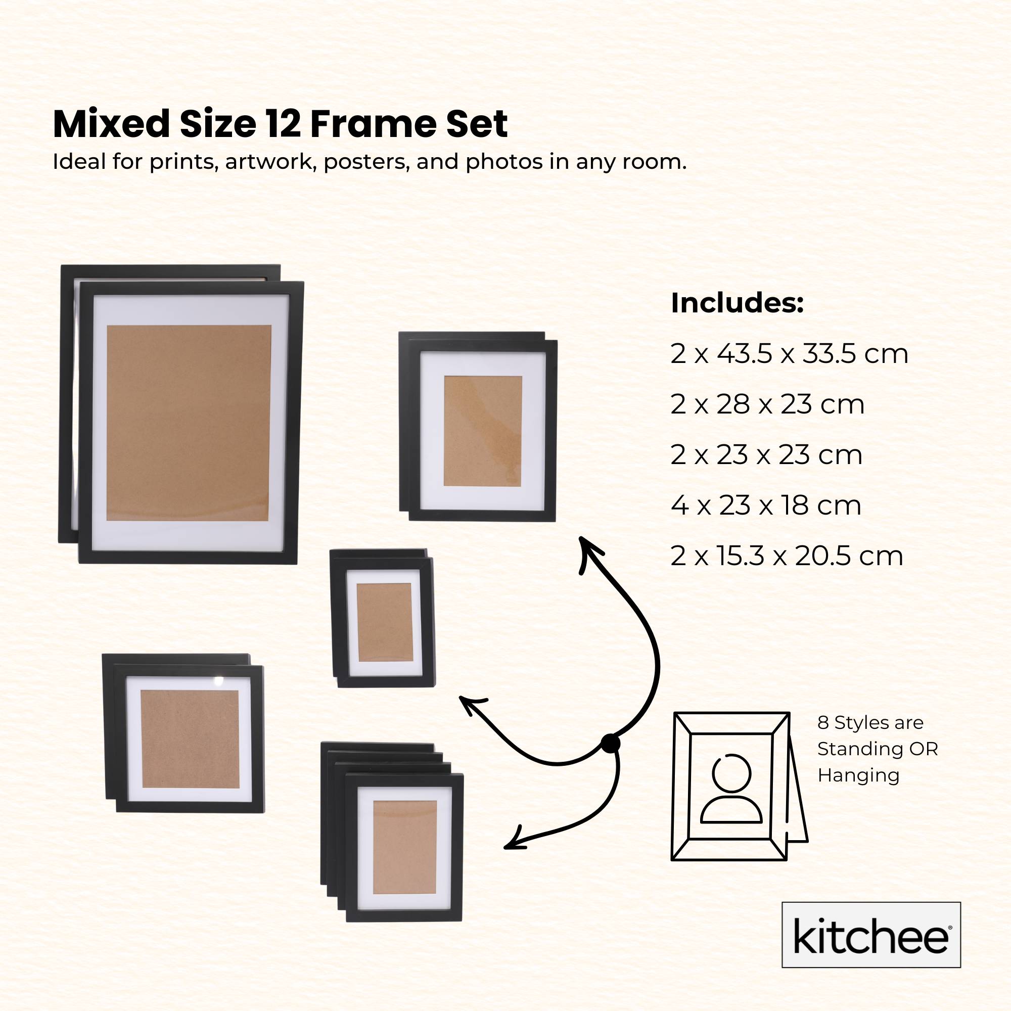 Picture Frames: Kitchee 12 Pieces Photo Frame Set - Modern Gallery Wall Mixed Sizes Matt Black