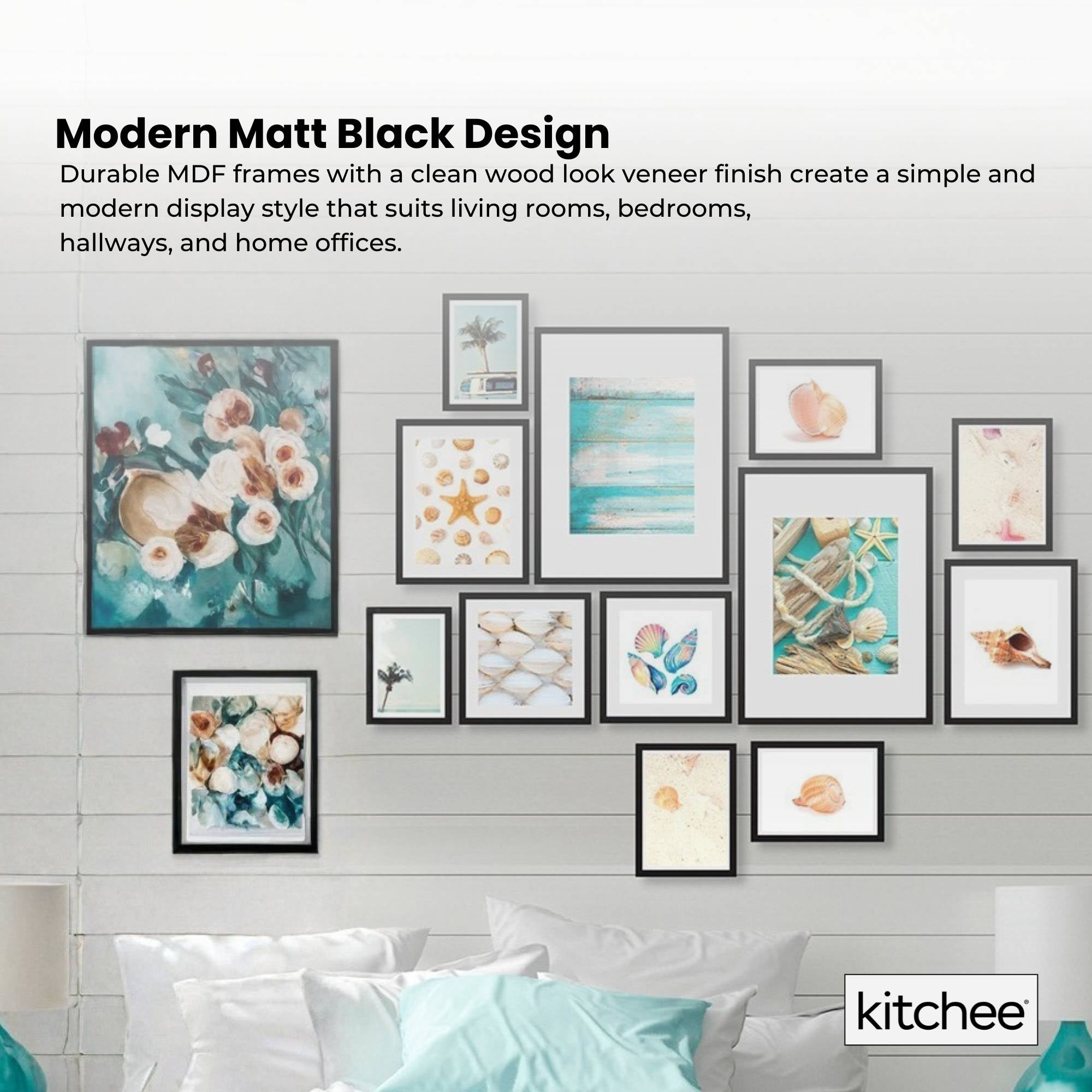 Picture Frames: Kitchee 12 Pieces Photo Frame Set - Modern Gallery Wall Mixed Sizes Matt Black