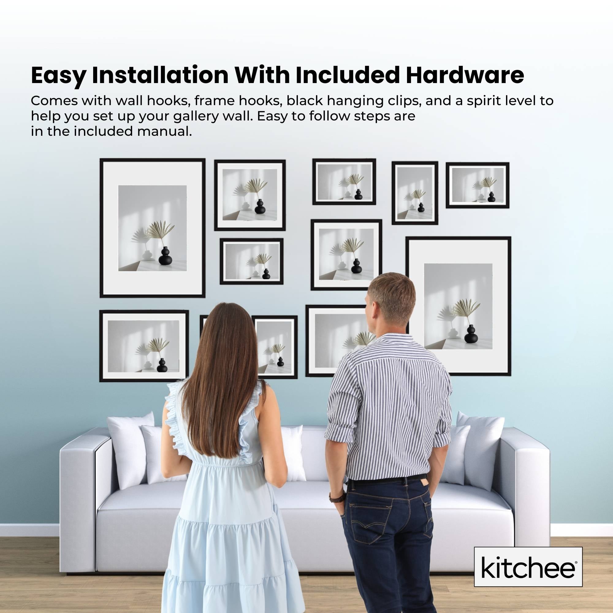 Picture Frames: Kitchee 12 Pieces Photo Frame Set - Modern Gallery Wall Mixed Sizes Matt Black