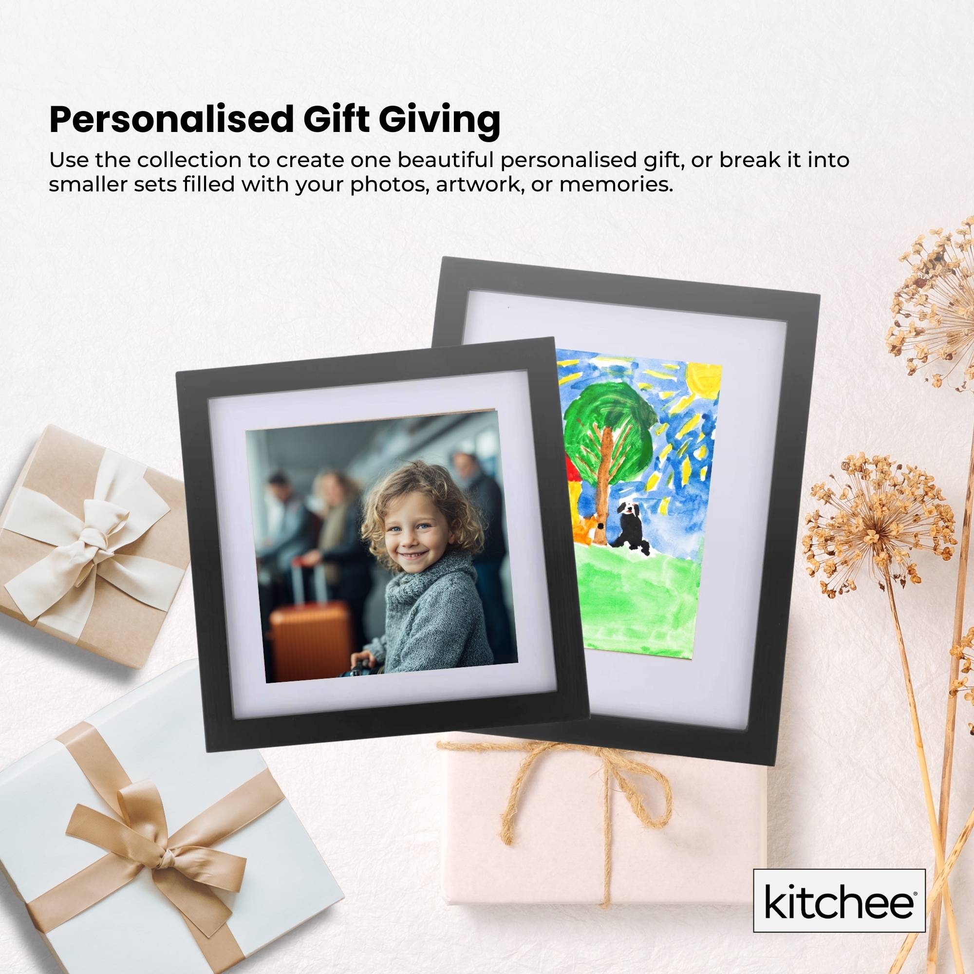 Picture Frames: Kitchee 12 Pieces Photo Frame Set - Modern Gallery Wall Mixed Sizes Matt Black