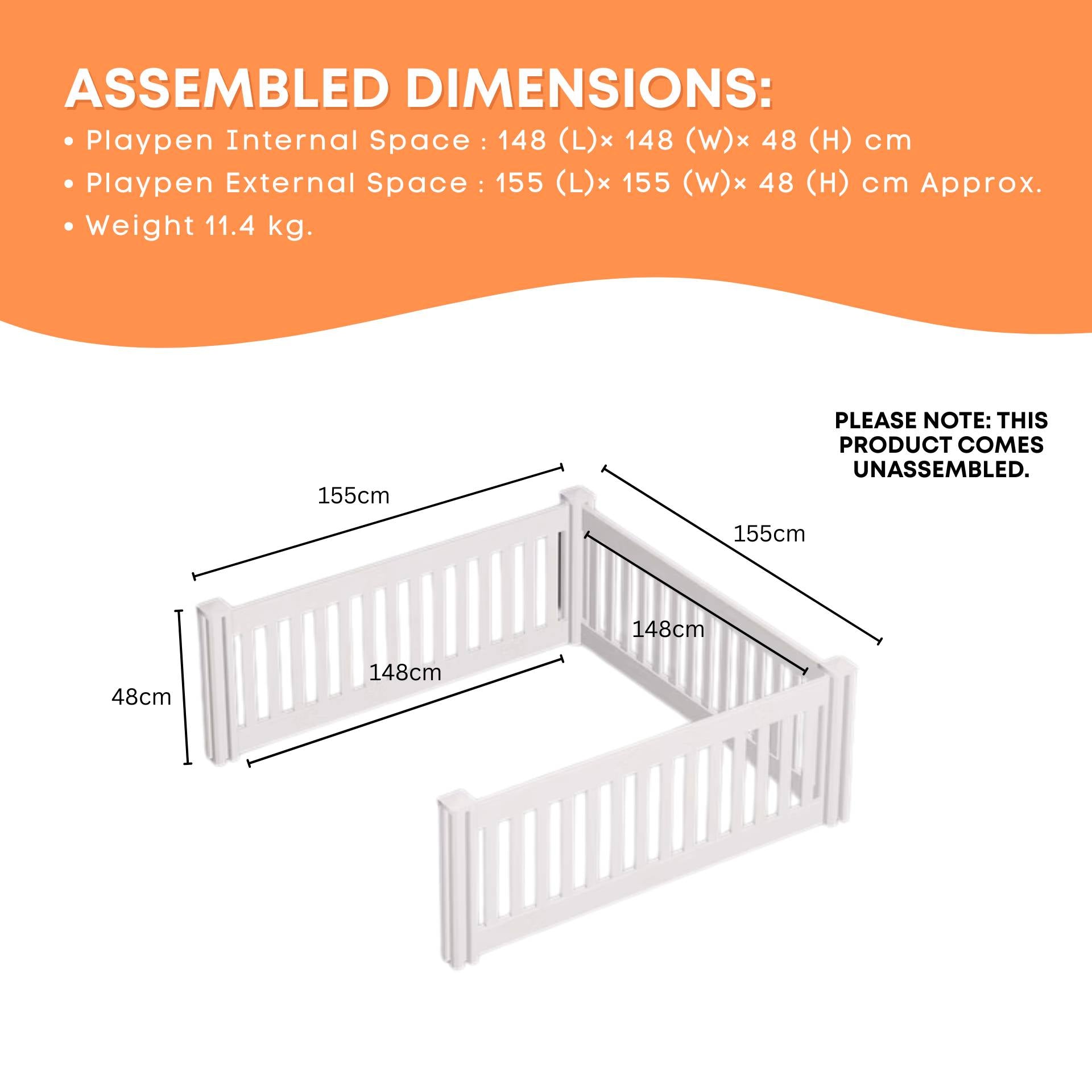 Rooster Farms PVC Dog Play Pen Extension for Whelping Box - 1.48m x 1.48m x 0.48m