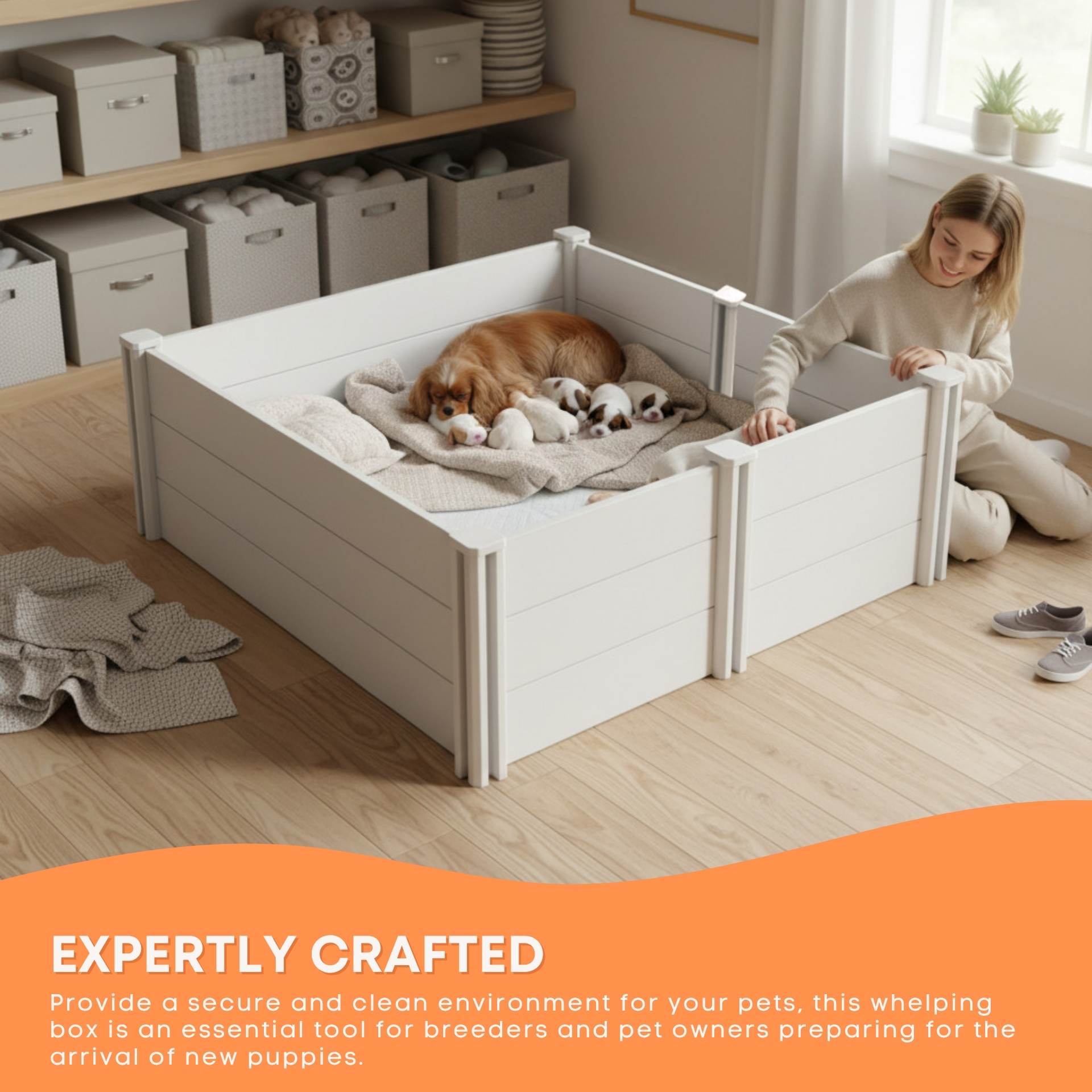 Rooster Farms Dog Whelping Box 1.48m x 1.48m x 0.48m - Puppy Birthing PVC Pen