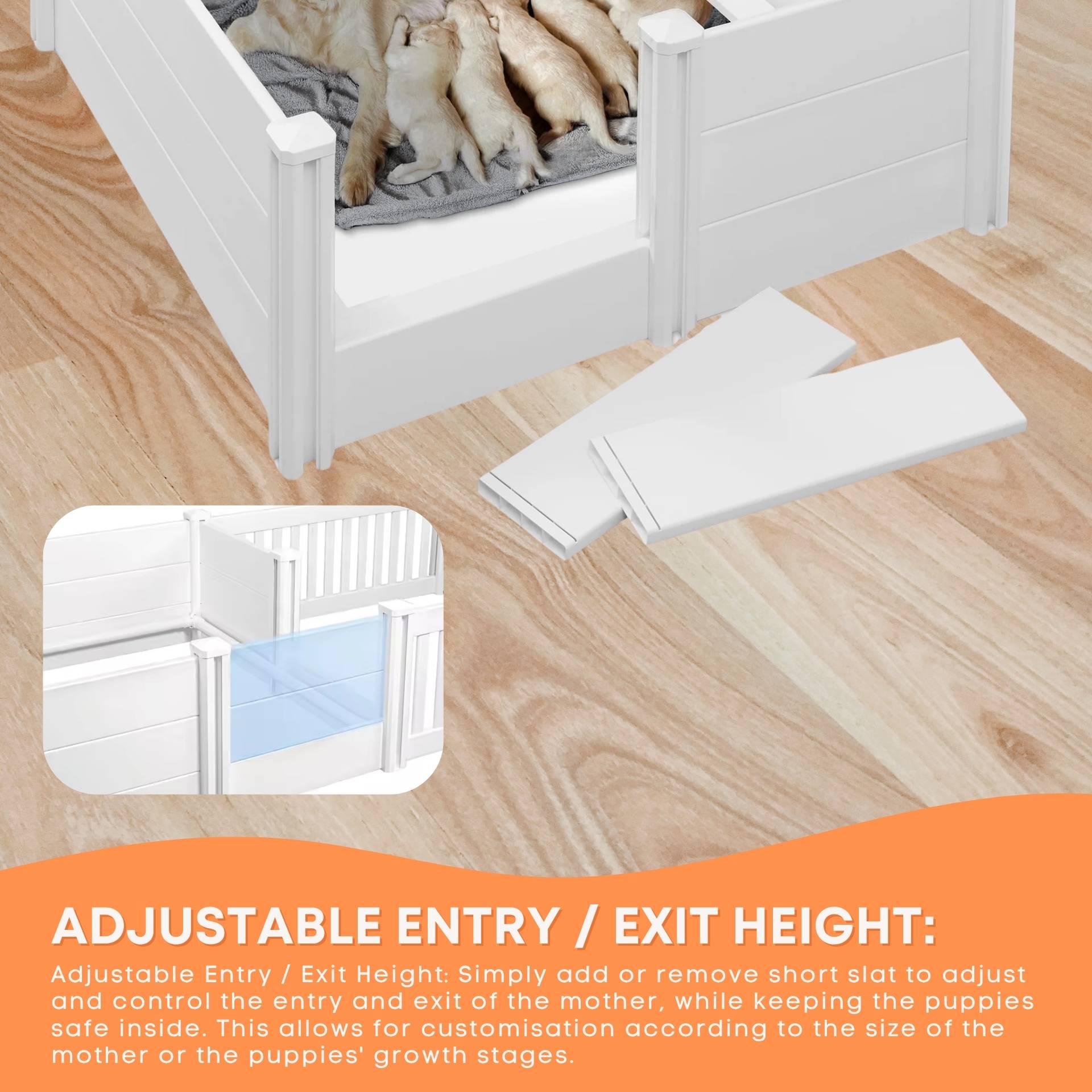 Rooster Farms 2.96m x 1.48m PVC Dog Whelping Box + Playpen Kit - Anti-Crush Rail
