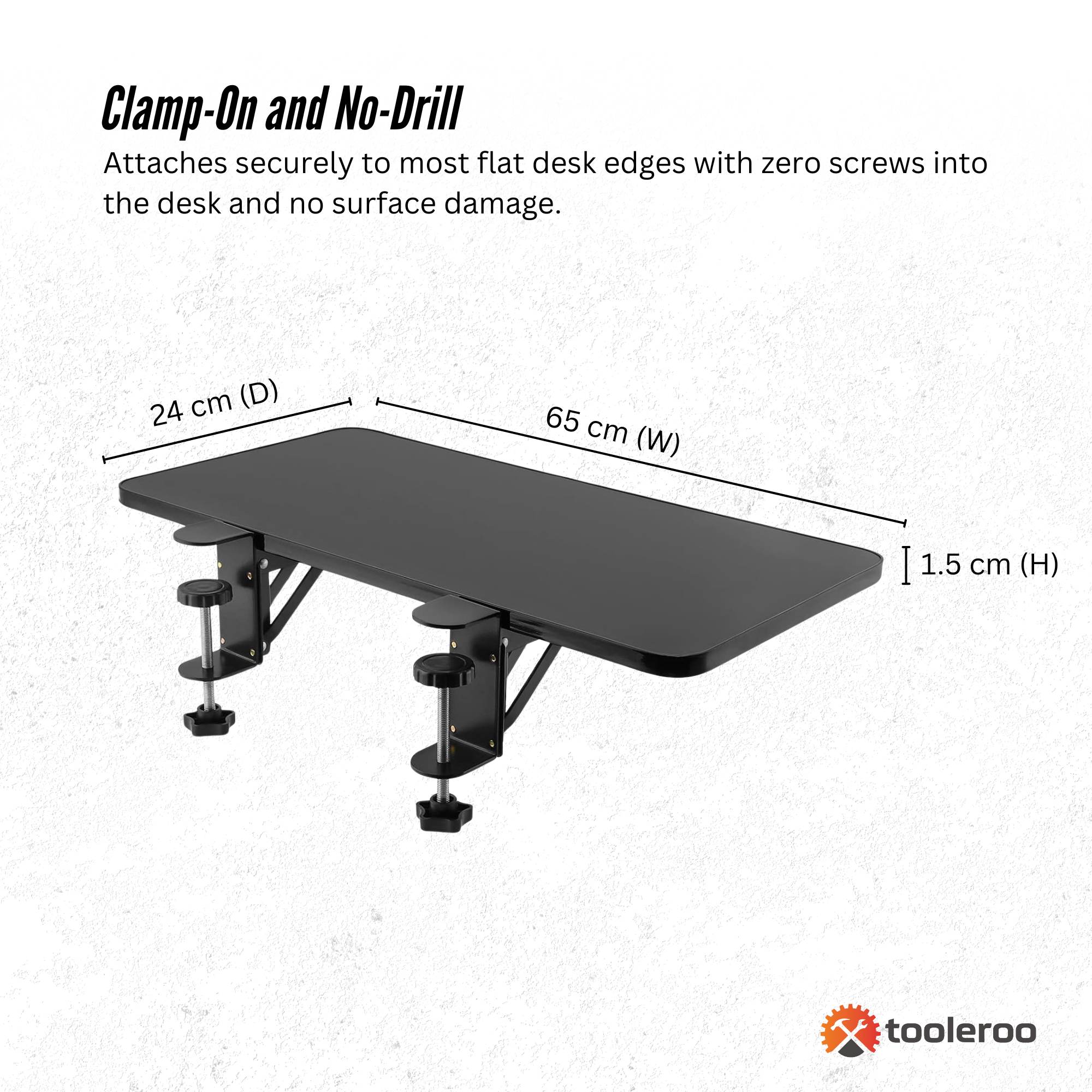 Desk Accessories: Tooleroo Folding Tray Desk Extender - Clamp-On Table Extension Shelf Black